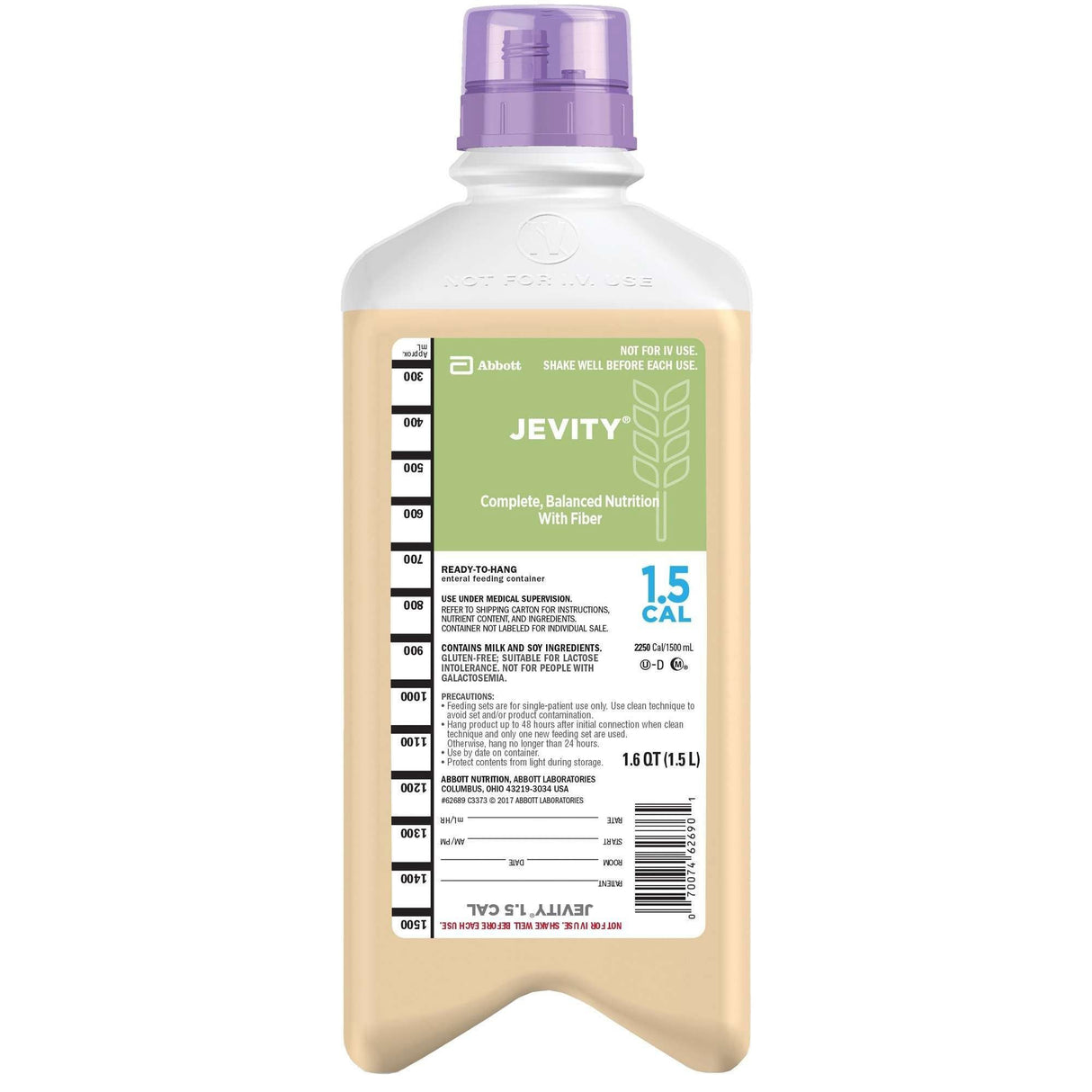 Jevity 1.5 Cal Tube Feeding Formula with Fiber, Unflavored, 1.5 Liter