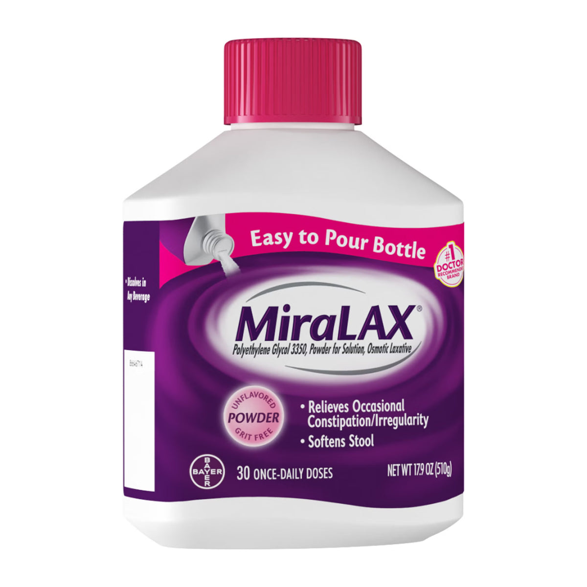 MiraLAX Laxative Powder, Polyethylene Glycol 3350, Gentle Constipation Relief - 17.9 oz - LL Medico