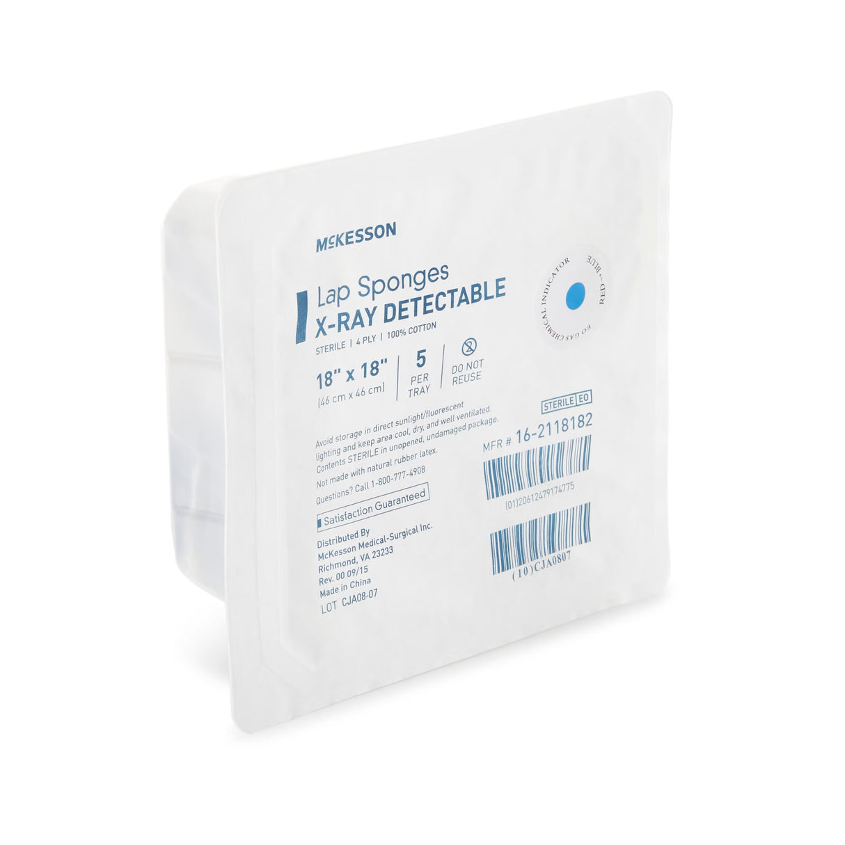 McKesson Lap Sponges X-Ray Detectable Sterile 4 Ply 100% Cotton, 18" x 18" - 16-2118182 - LL Medico