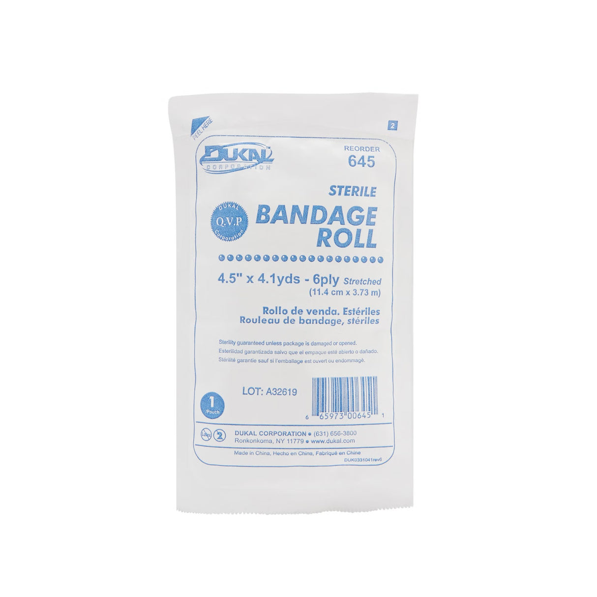Dukal Sterile Fluff Bandage Roll, 4-1/2 Inch x 4-1/10 Yard, 6-Ply