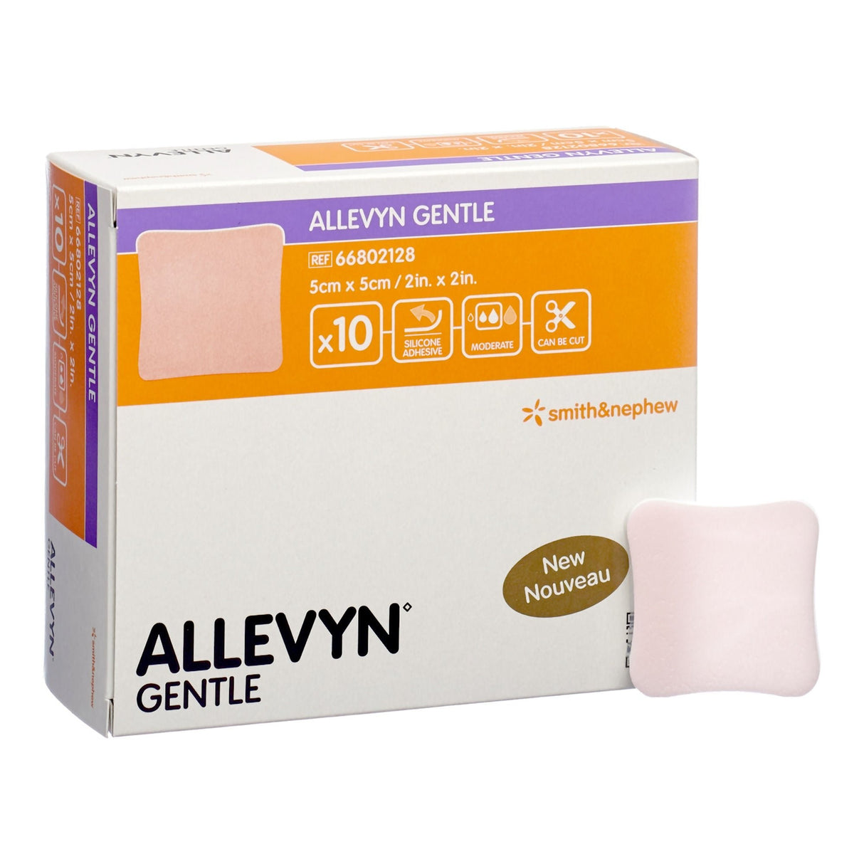 Smith & Nephew Allevyn Gentle Silicone Foam Dressing, Without Border, Sterile, Adhesive, 2" x 2" - 66802128 - LL Medico