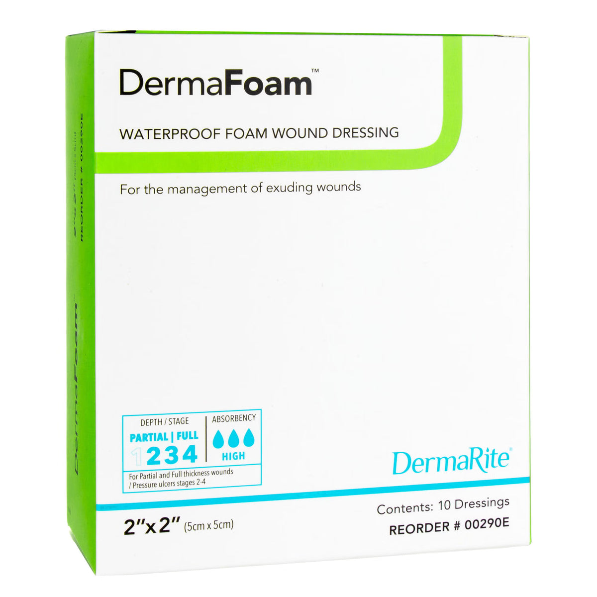 DermaRite DermaFoam Foam Dressing, Non-Adhesive Square Sterile Waterproof - 00290E - LL Medico