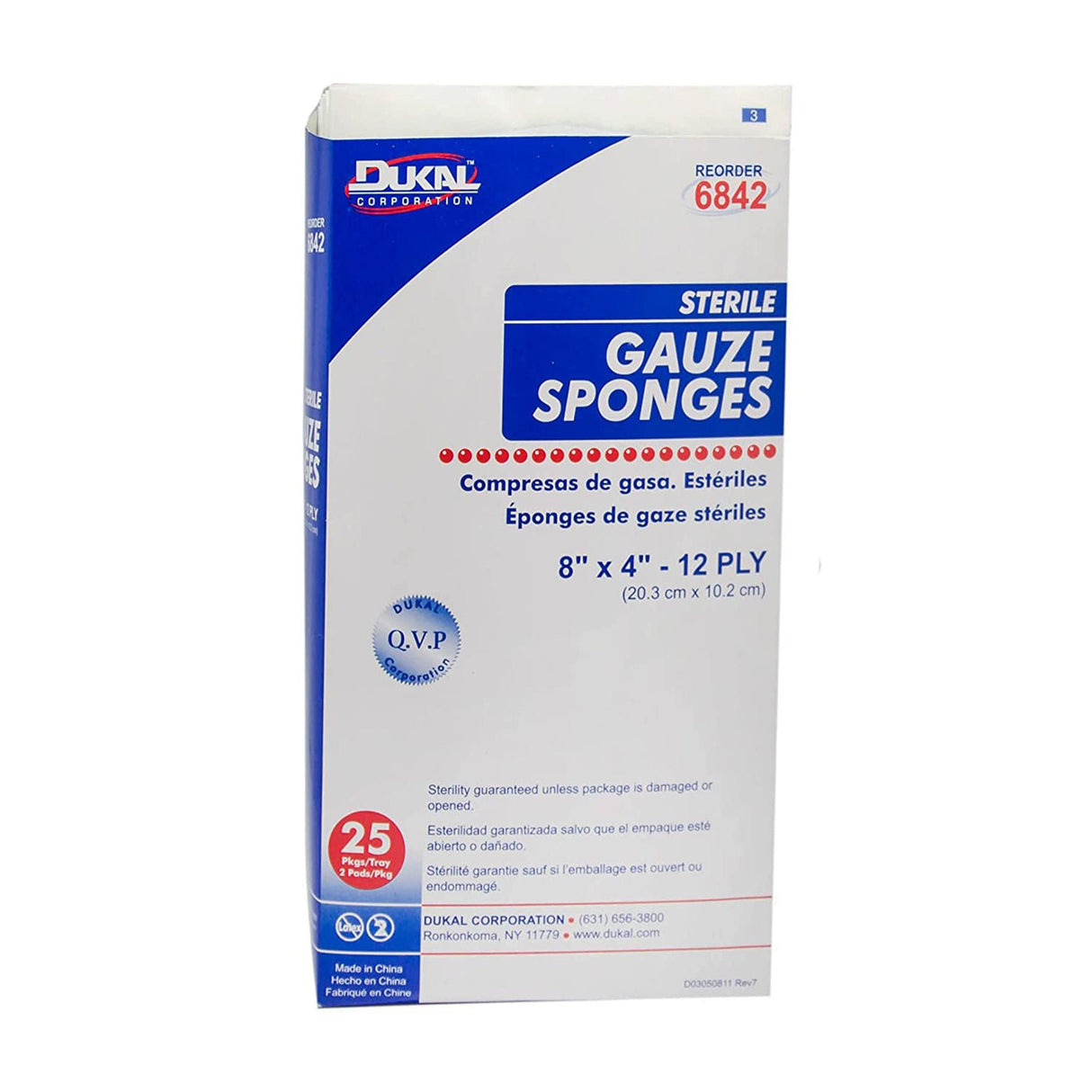 Dukal Sterile Gauze Sponge, 4 x 8 Inch, 12-Ply