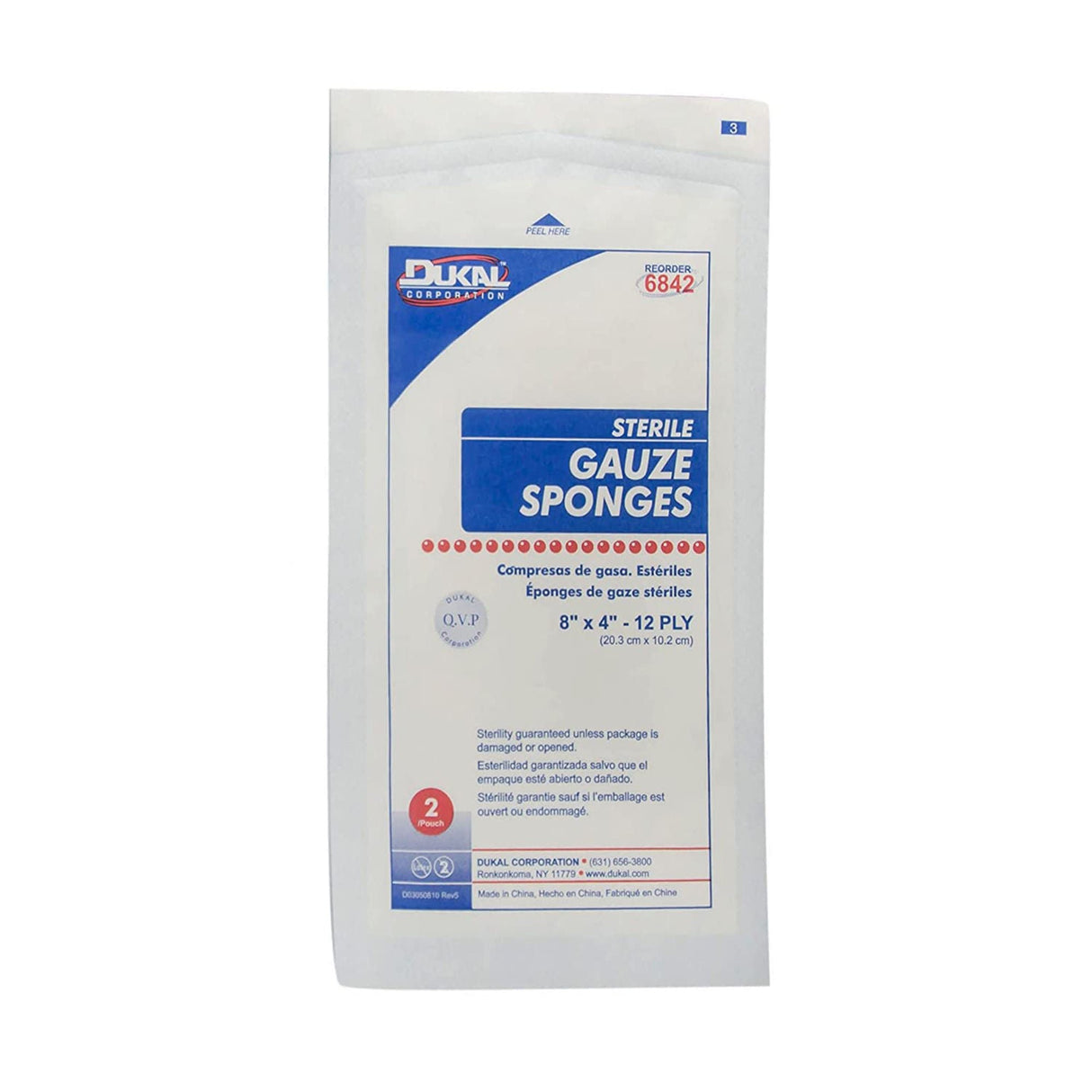 Dukal Sterile Gauze Sponge, 4 x 8 Inch, 12-Ply