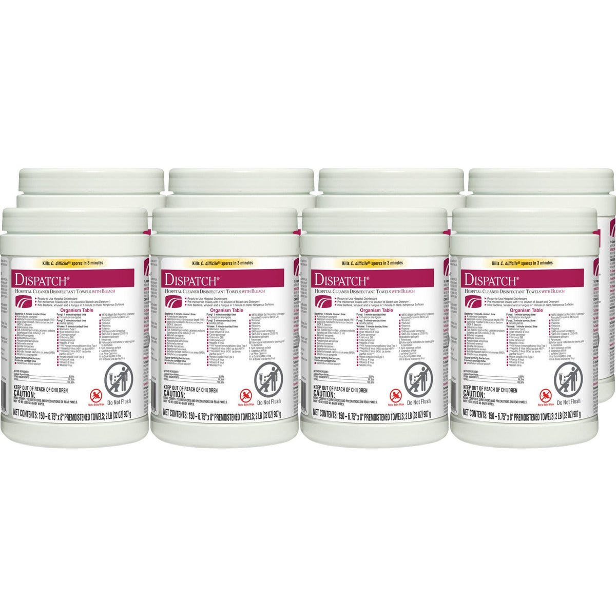 Dispatch with Bleach Surface Disinfectant Cleaner Wipes, Premoistened, Fruity Floral Bleach Scent, Nonsterile, 6.75" x 8" - 69150 - LL Medico