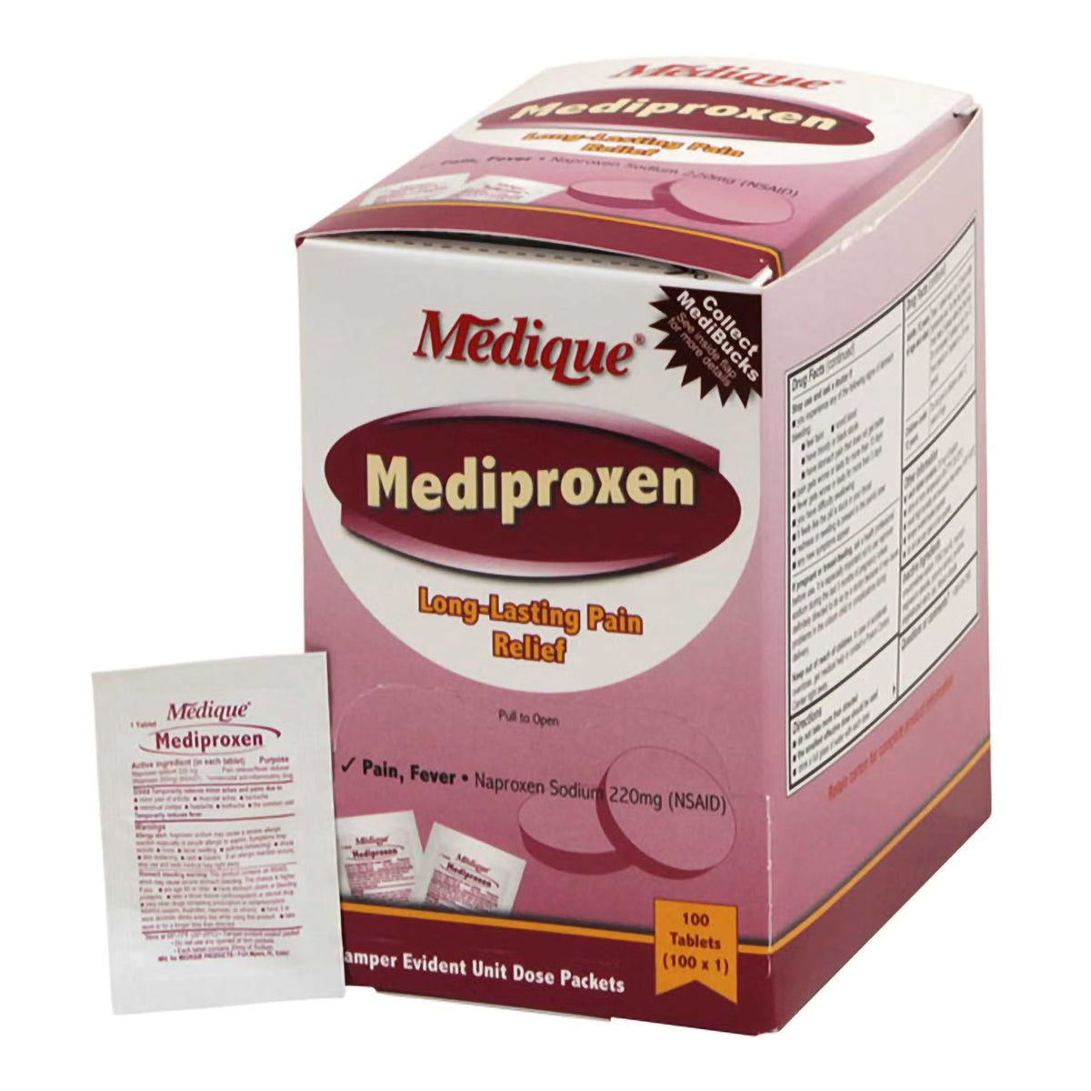 Mediproxen Naproxen Sodium Pain Relief, 220 mg, Tablet - 100 count - LL Medico