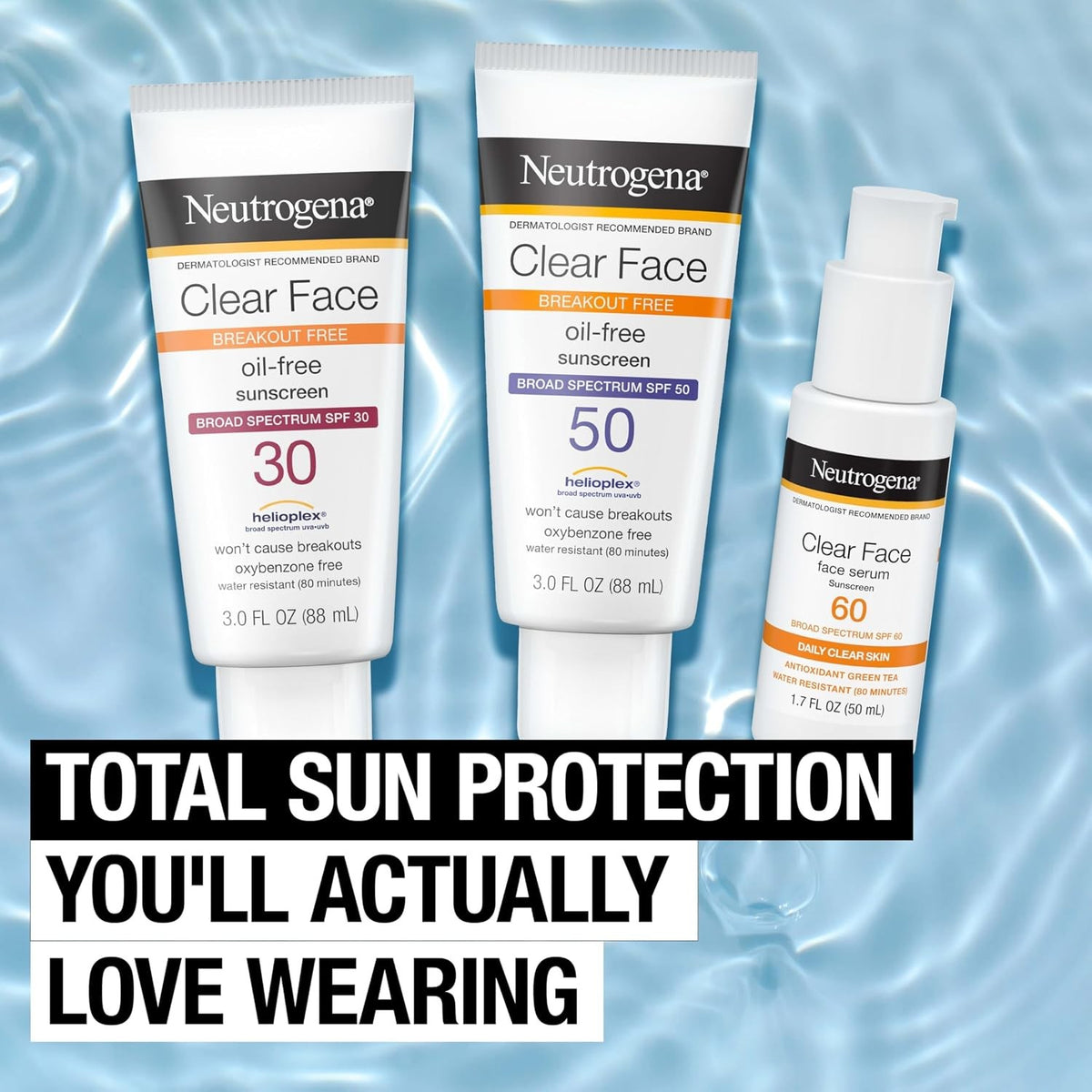 Neutrogena Clear Face Oil-Free Sunscreen Lotion, SPF 50, 3 fl oz