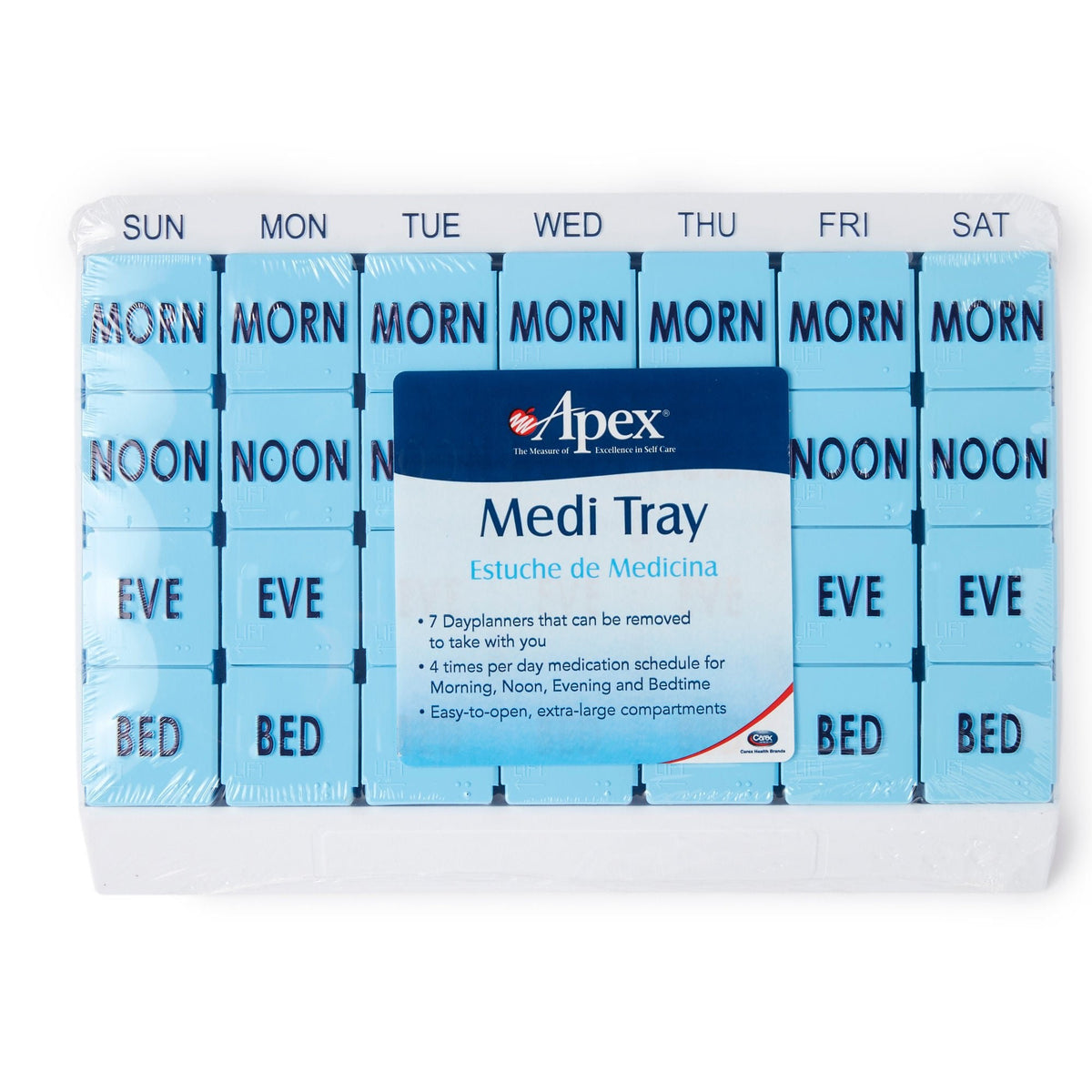Apex Medi Tray Pill Organizer, 7 Day, 4 Dose, Morn Noon Eve Bed - 70027L - LL Medico