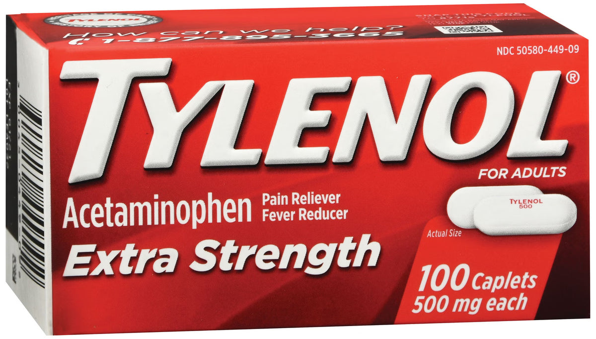 Tylenol Extra Strength Caplets, 500 mg, Acetaminophen - 100 count - LL Medico