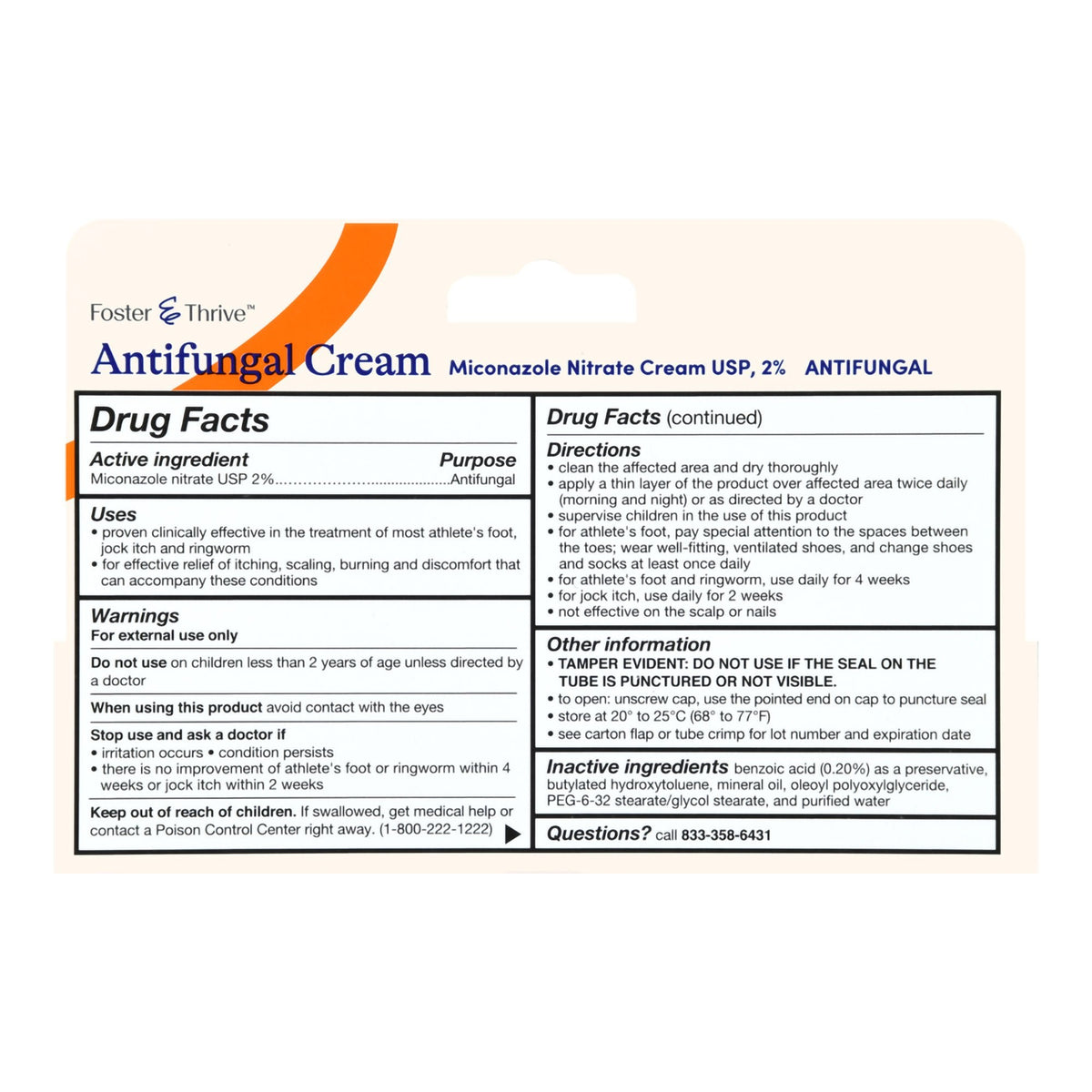Foster & Thrive Antifungal Cream, Miconazole Nitrate 2%, 1 oz Tube - 70677100001 - LL Medico