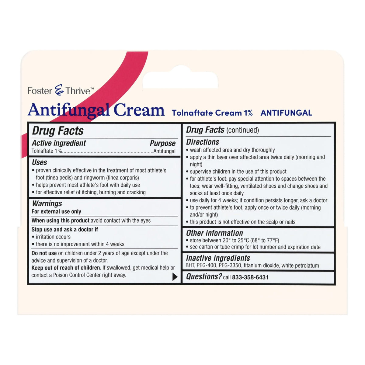 Foster & Thrive Antifungal Cream, Tolnaftate 1%, 0.5 oz Tube - 70677100101 - LL Medico