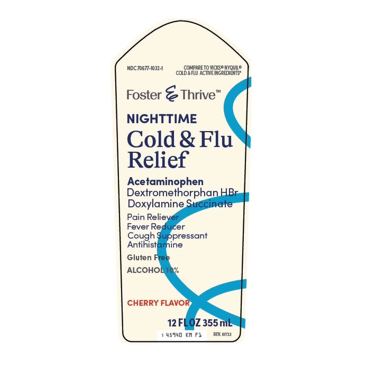 Foster & Thrive Nighttime Cold & Flu Liquid Relief, 650 mg-30 mg-12.5 mg/30 mL, Cherry, 12 oz - 70677103201 - LL Medico