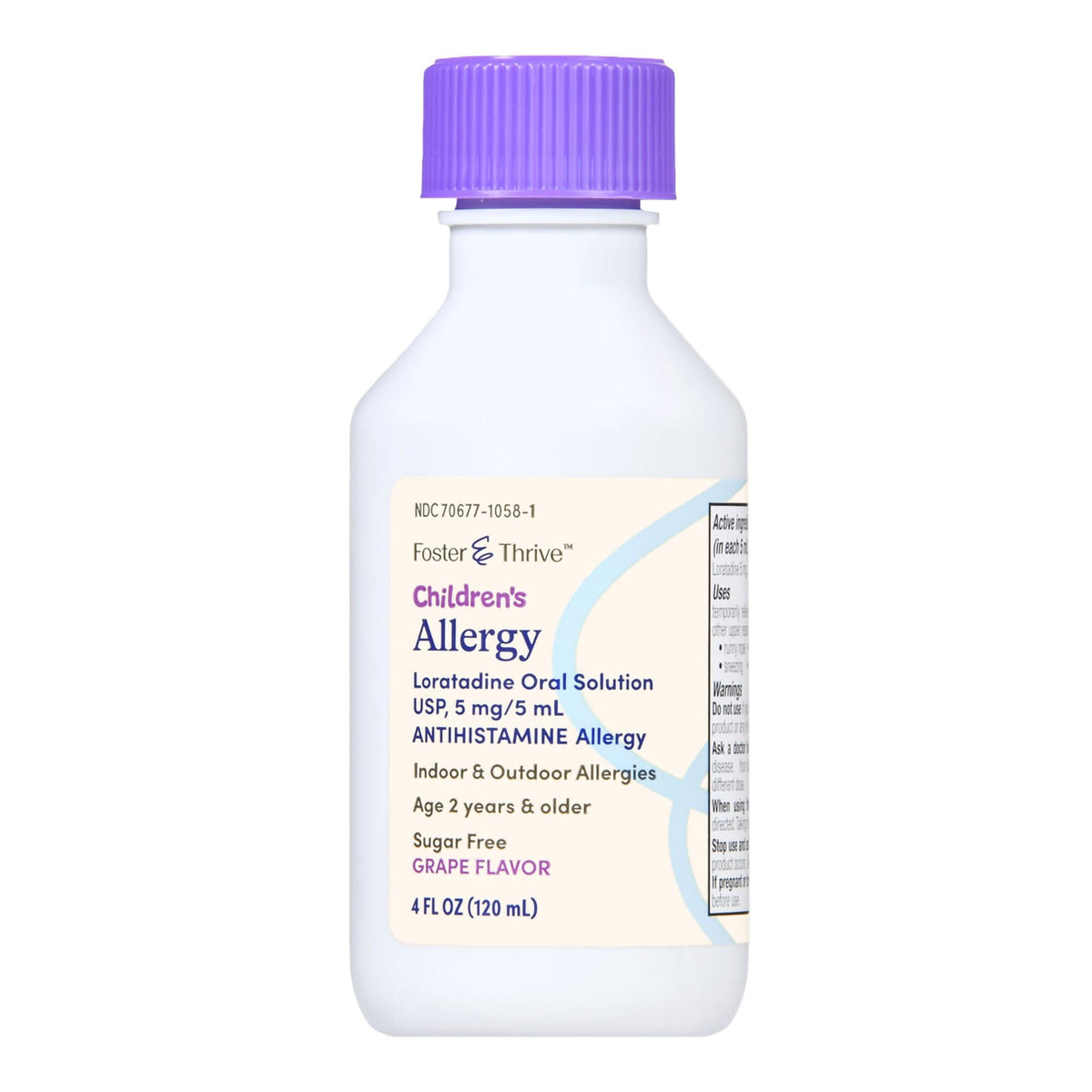 Foster & Thrive Children's Allergy Loratadine Oral Solution, 5 mg / 5 mL, Grape Flavor, 4 oz - 70677105801 - LL Medico