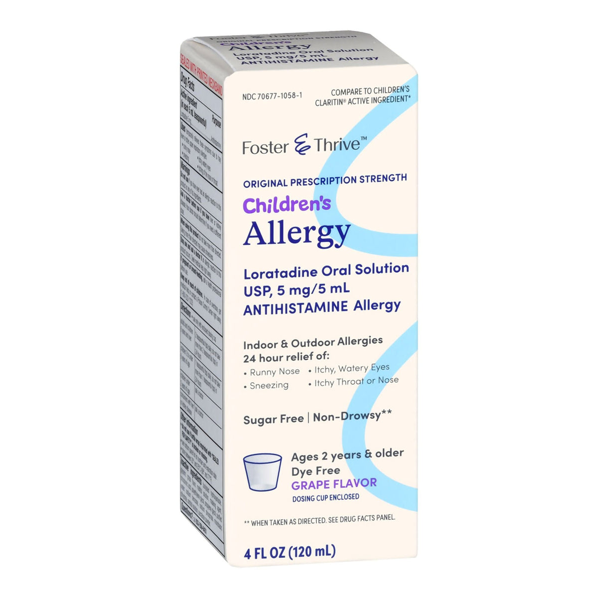 Foster & Thrive Children's Allergy Loratadine Oral Solution, 5 mg / 5 mL, Grape Flavor, 4 oz - 70677105801 - LL Medico
