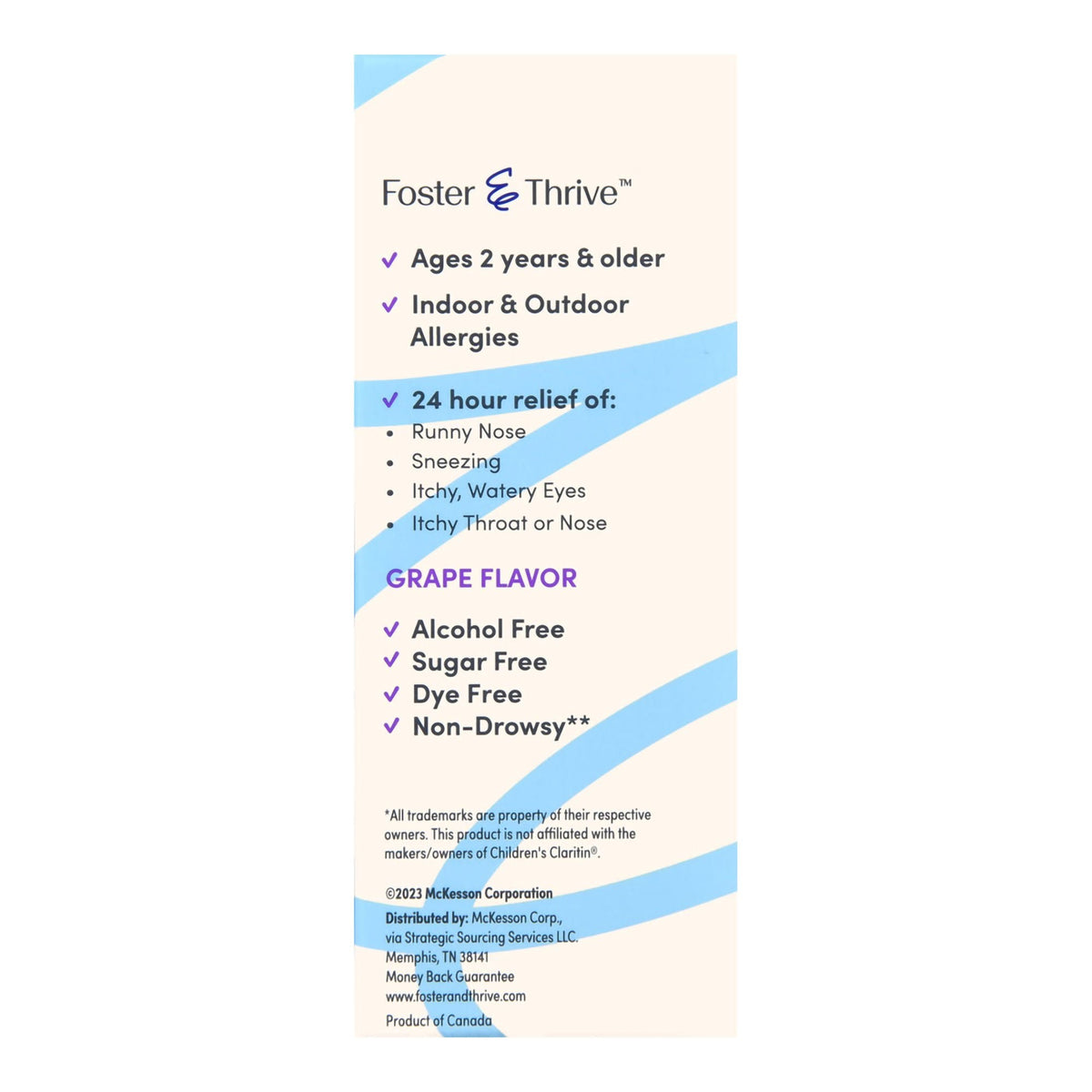 Foster & Thrive Children's Allergy Loratadine Oral Solution, 5 mg / 5 mL, Grape Flavor, 4 oz - 70677105801 - LL Medico