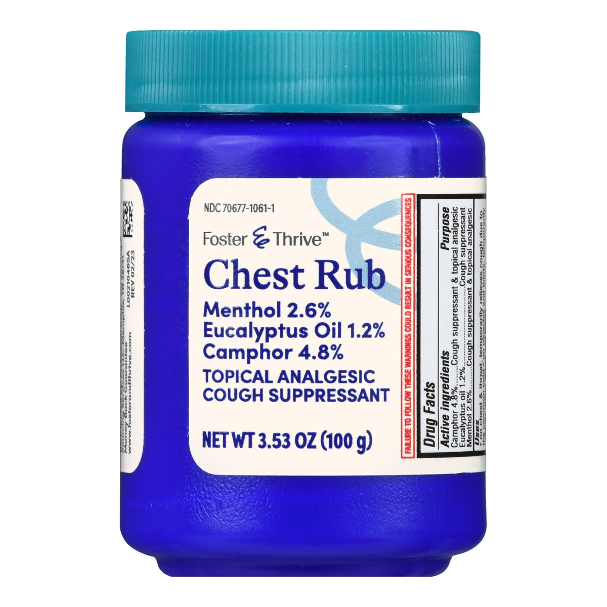 Foster & Thrive Chest Rub Ointment, 4.8% Camphor 2.6% Menthol 1.2% Eucalyptus Oil, 3.5 oz - 70677106101 - LL Medico