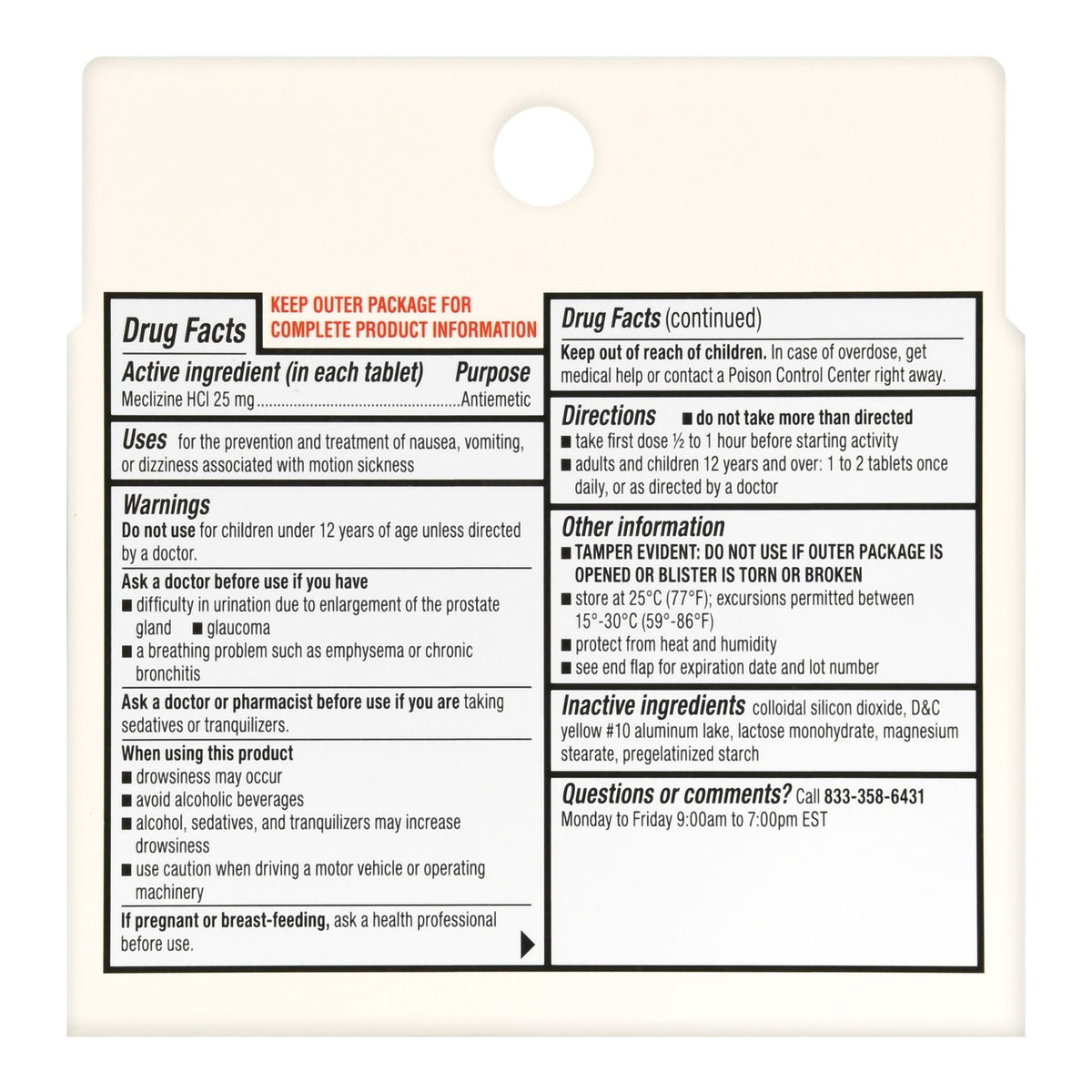 Foster & Thrive Less Drowsy Motion Sickness Tablets, Meclizine HCl 25 mg - 70677108801 - LL Medico