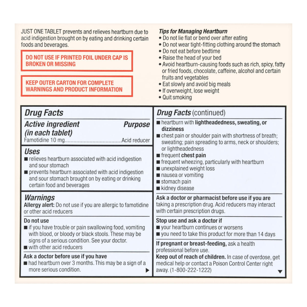 Foster & Thrive Original Strength Acid Reducer Famotidine Tablets, 10 mg - 70677110203 - LL Medico