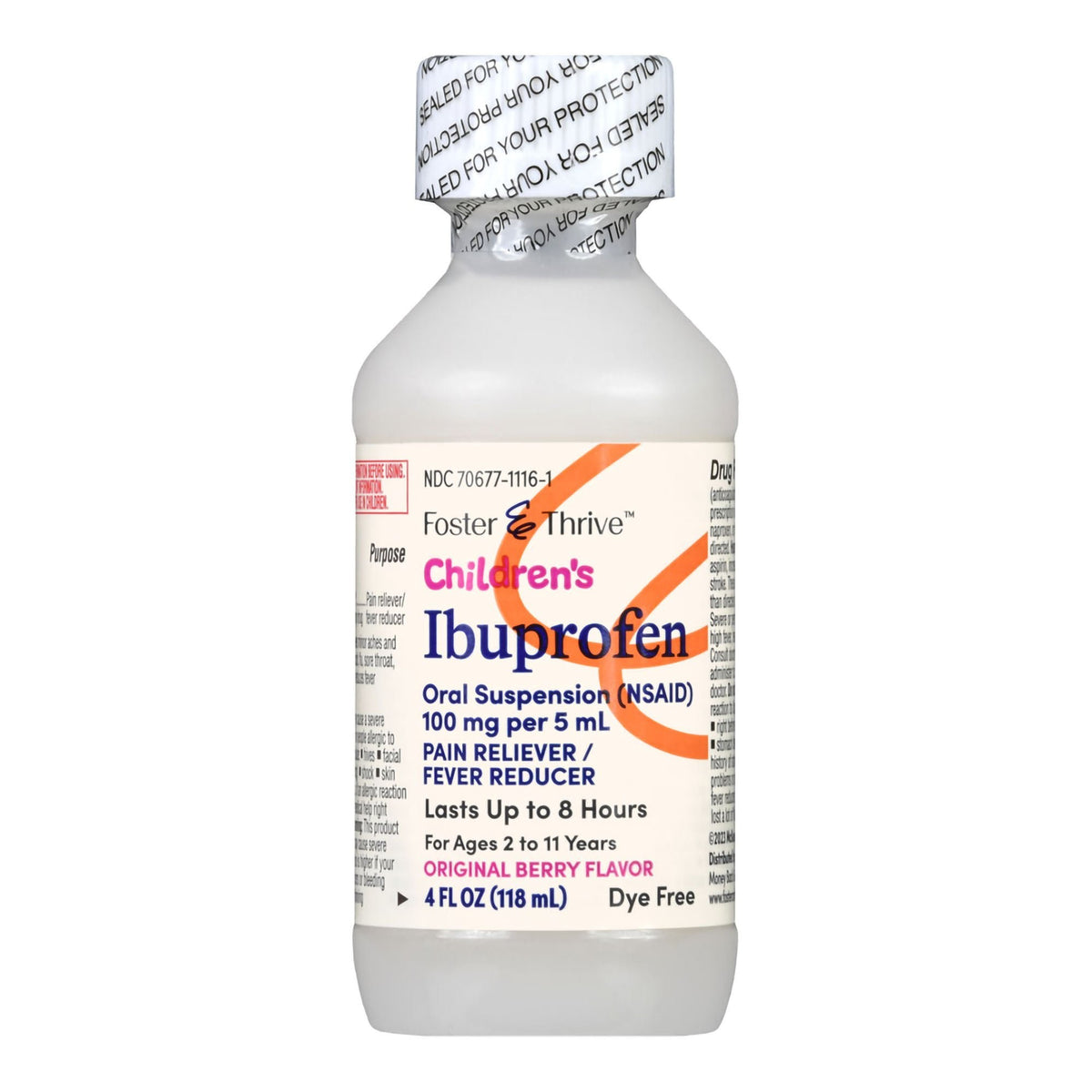 Foster & Thrive Children's Ibuprofen Oral Suspension, 100 mg/5 mL, Original Berry, 4 oz - 70677111601 - LL Medico