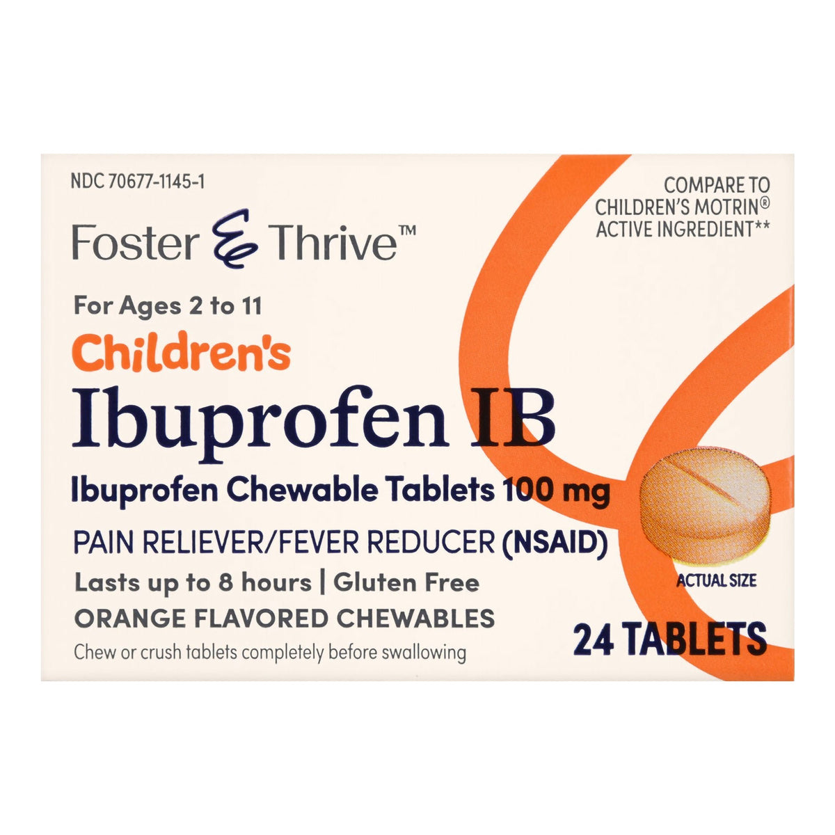 Foster & Thrive Children's Ibuprofen IB Chewable Tablets, 100 mg, Orange - 70677114501 - LL Medico
