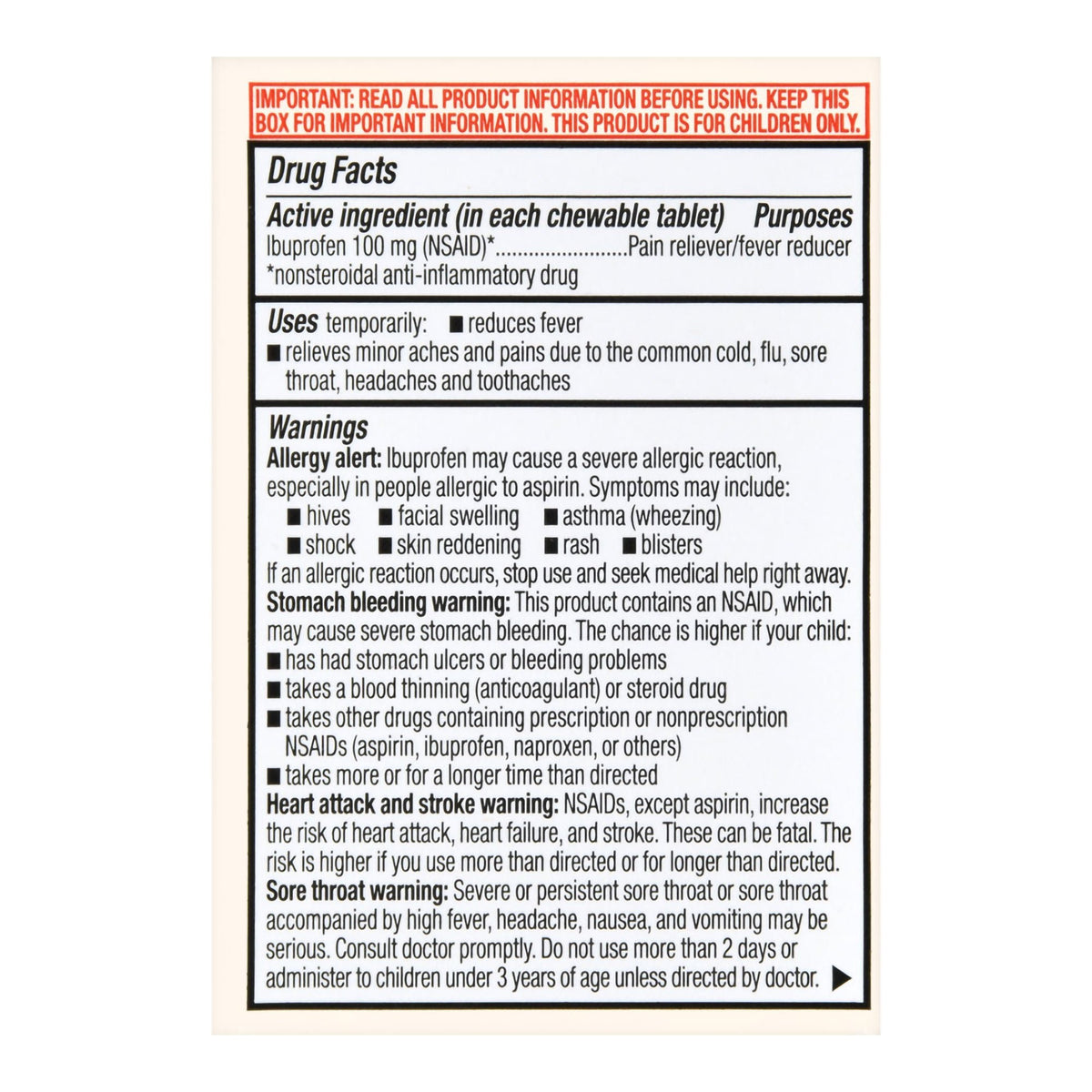 Foster & Thrive Children's Ibuprofen IB Chewable Tablets, 100 mg, Orange - 70677114501 - LL Medico