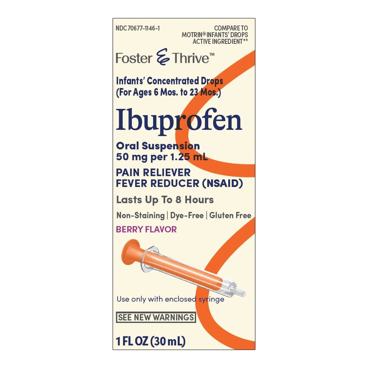 Foster & Thrive Infants' Ibuprofen Concentrated Drops, 50 mg Per 1.25 mL, Berry, 1 oz - 70677114601 - LL Medico
