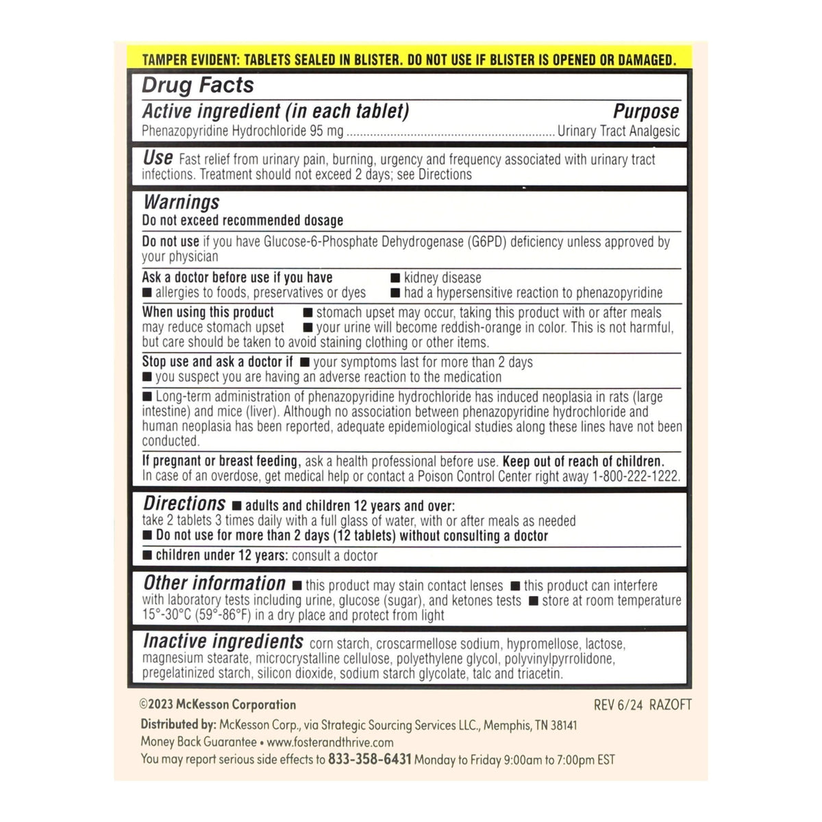 Foster & Thrive Urinary Pain Relief, Phenazopyridine HCl 95 mg, Tablet - 70677122901 - LL Medico
