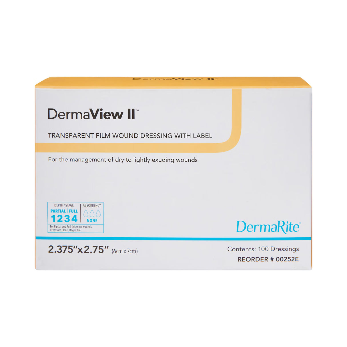 DermaRite DermaView II Transparent Film Dressing, Rectangle, Sterile — 2.43" x 2.75"
