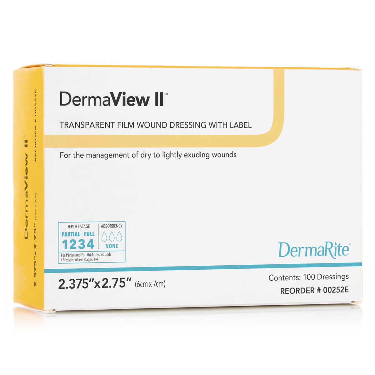 DermaRite DermaView II Transparent Film Dressing, Rectangle, Sterile - 00252E - LL Medico
