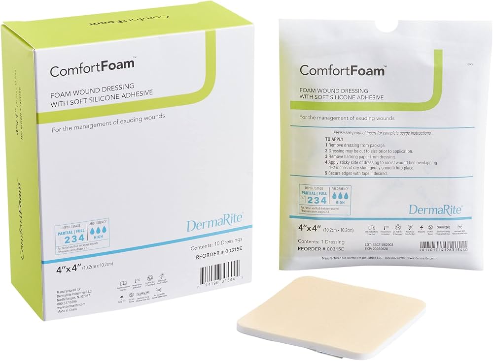 ComfortFoam Border Silicone Foam Dressing, 4 x 4 Inch
