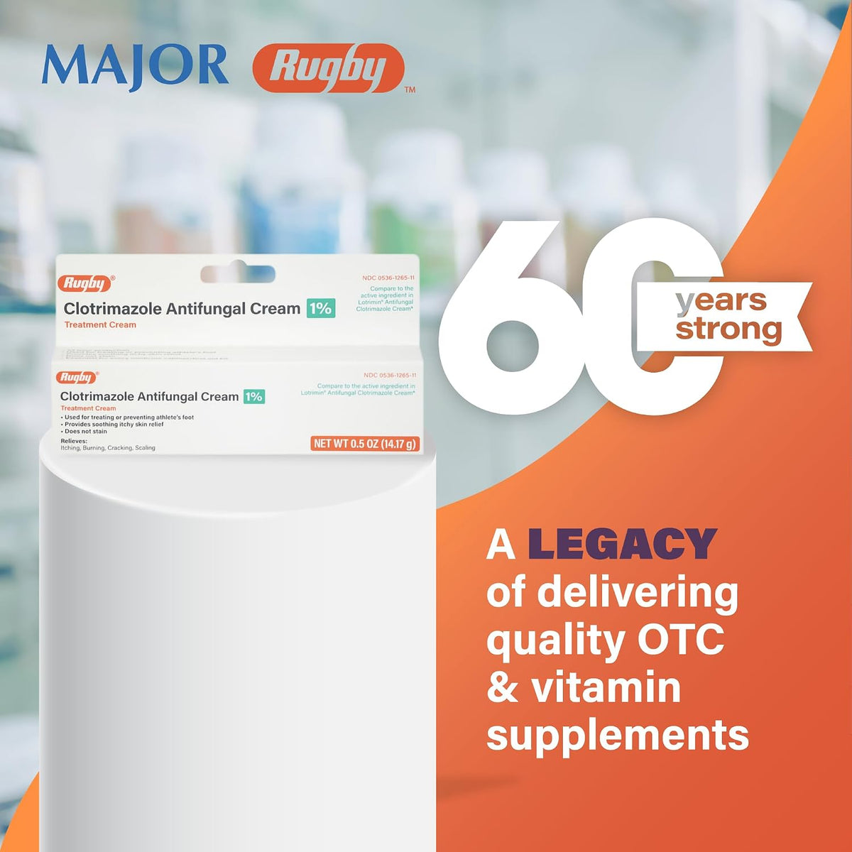 Rugby Clotrimazole Antifungal Cream, 1%, 14.17 g Tube - 00536126511 - LL Medico