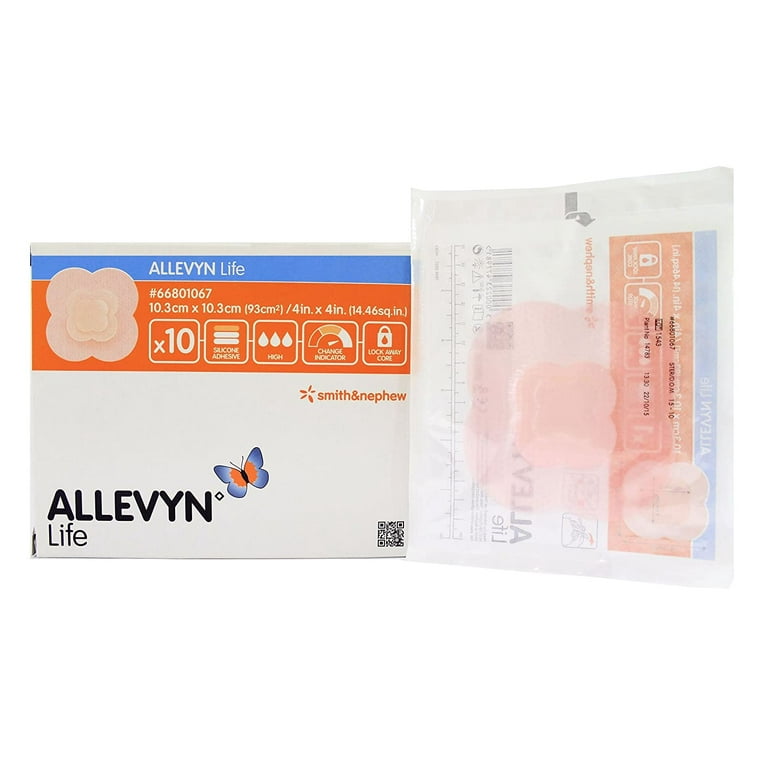 Allevyn Life Silicone Adhesive with Border Silicone Foam Dressing, 4 x 4 Inch
