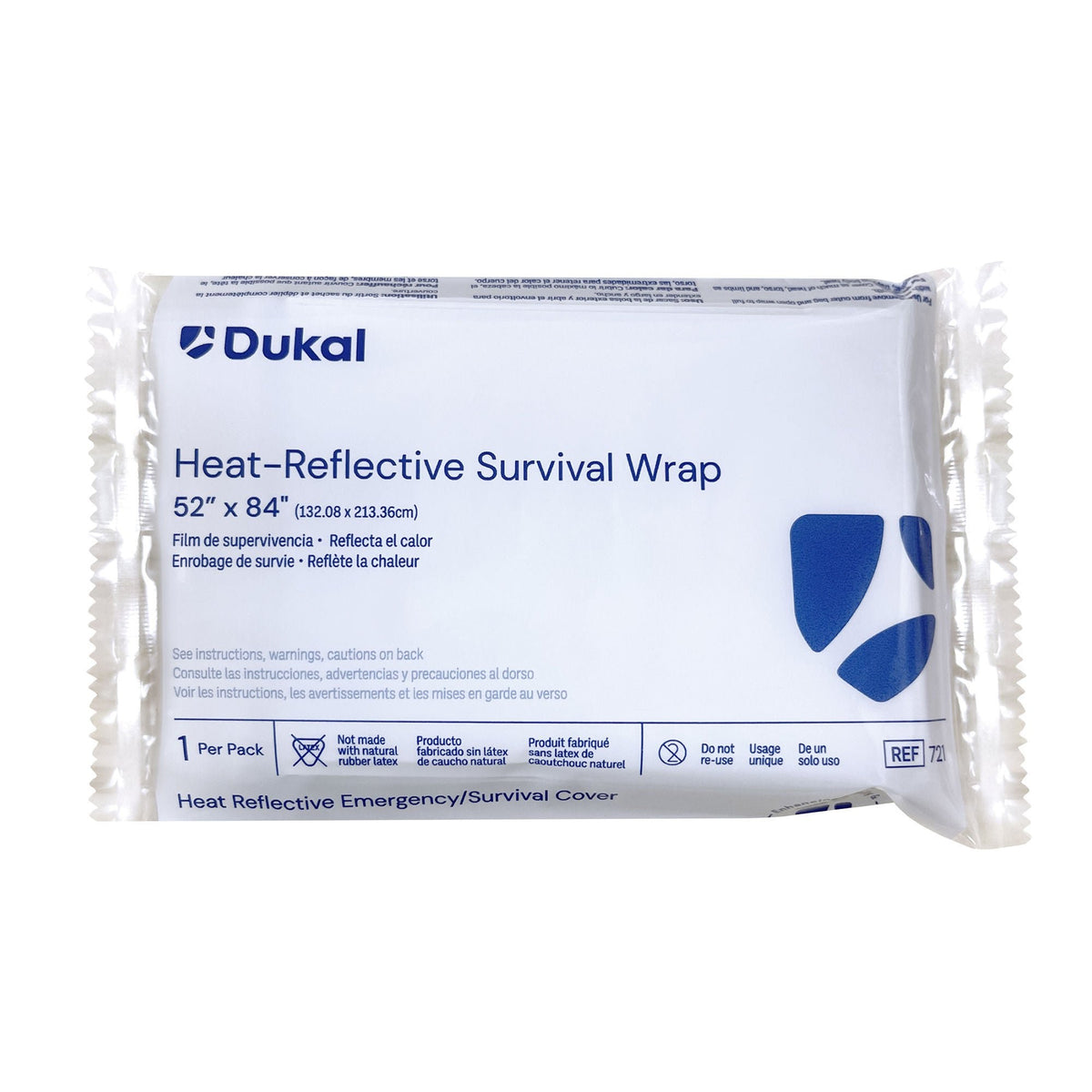 Dukal Survival Wrap, Emergency Blanket, 52 x 84", Silver, Mylar - 721-Single - LL Medico