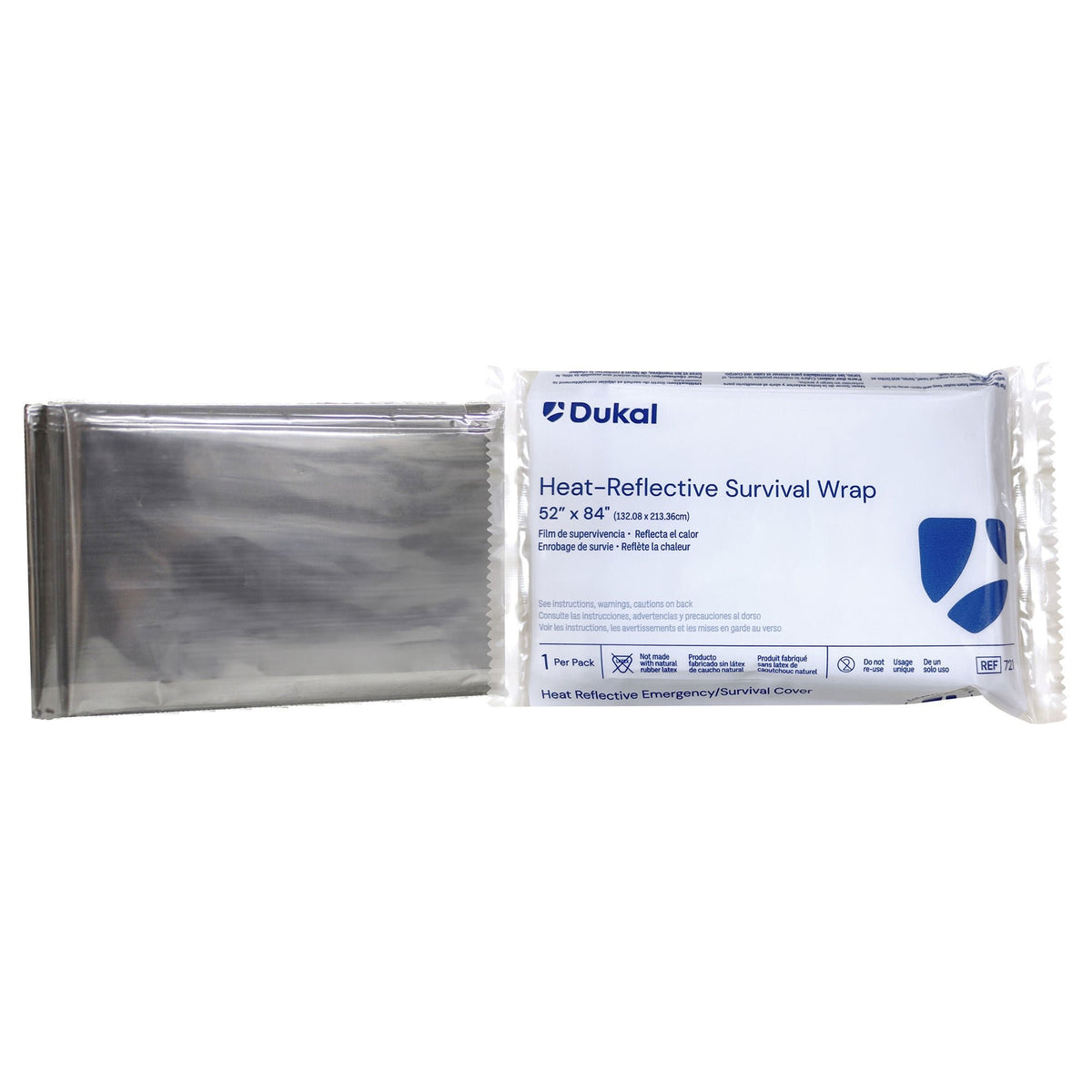 Dukal Survival Wrap, Emergency Blanket, 52 x 84", Silver, Mylar - 721-Single - LL Medico