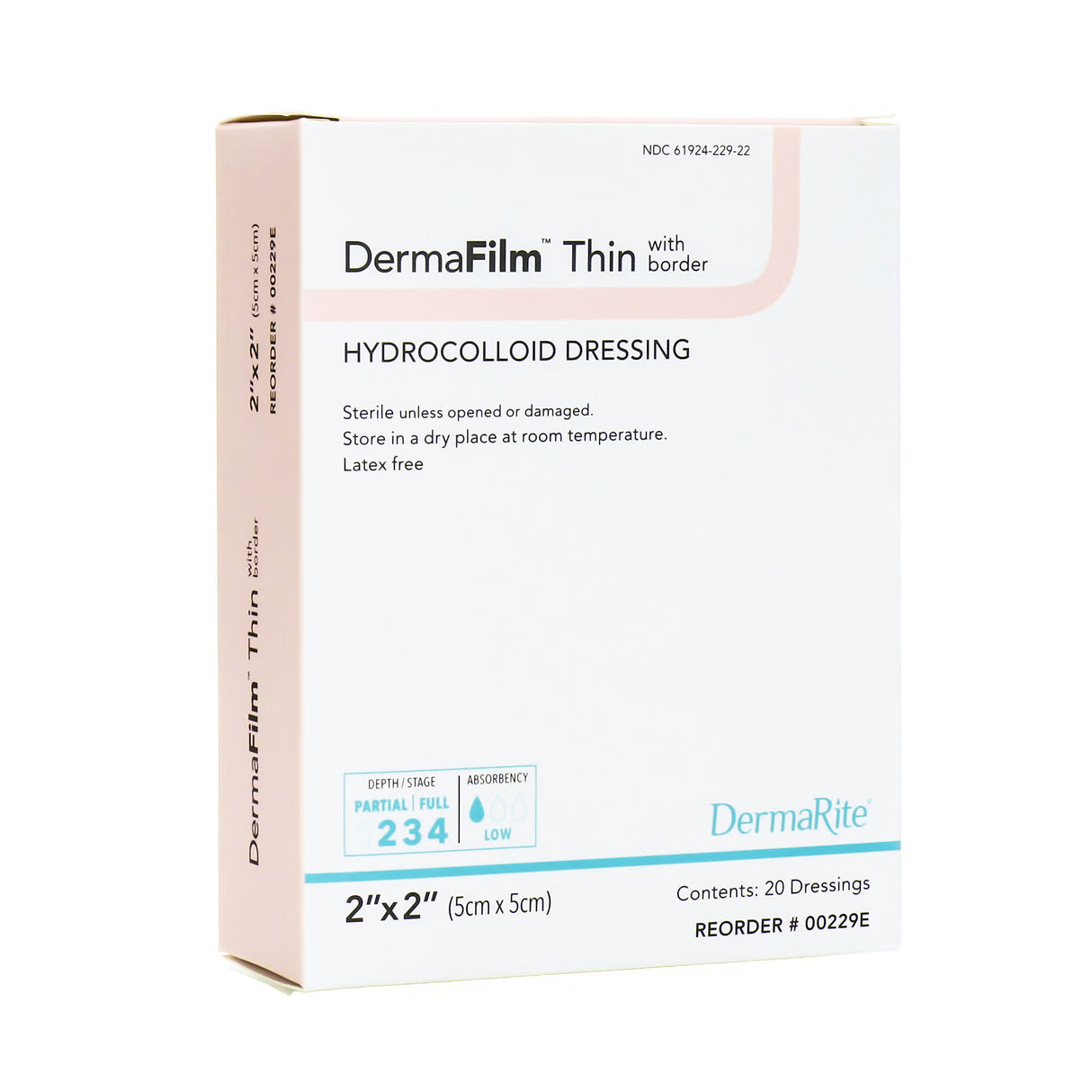 DermaFilm Thin Hydrocolloid Dressing, Square, Film Backing — 2" x 2"