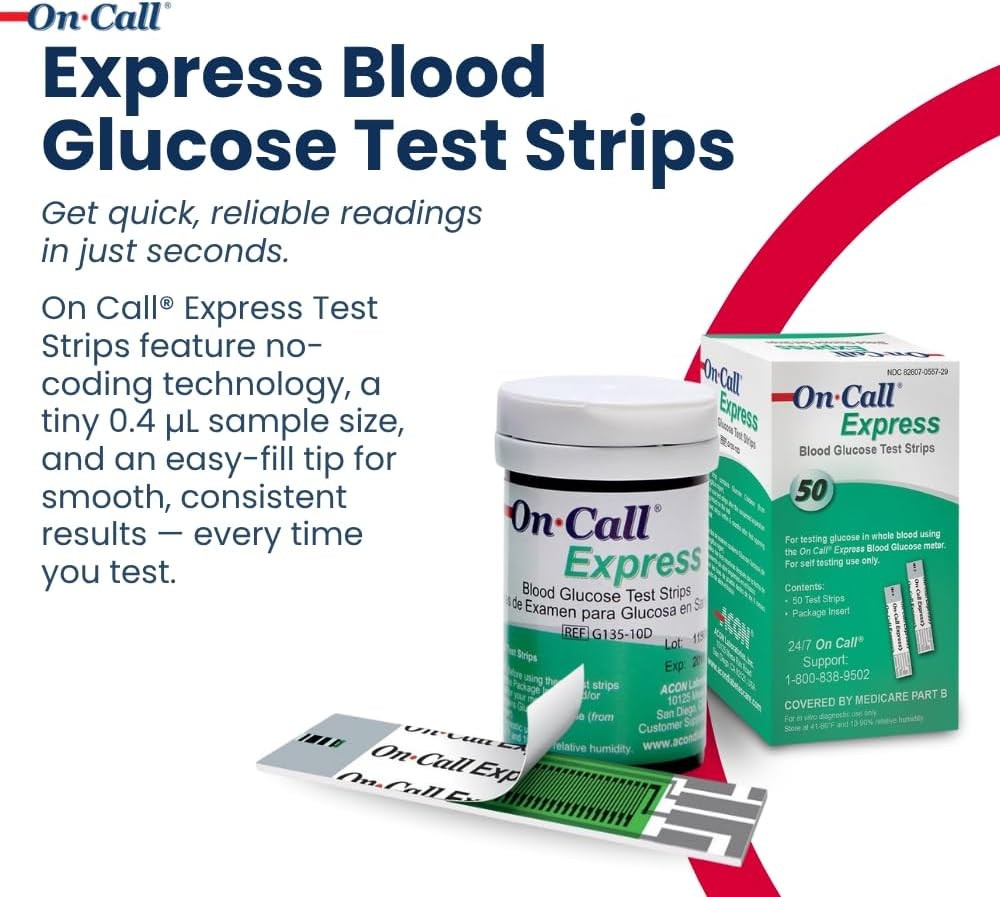 On Call Express Blood Glucose Test Strips, 50 Count