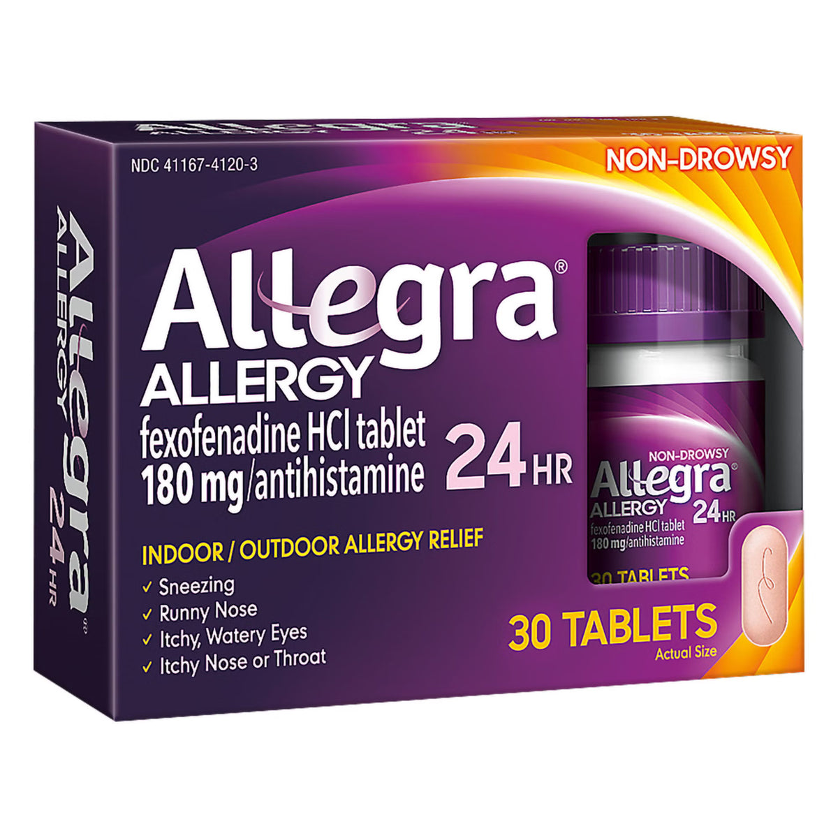 Allegra Adult 24-Hour Allergy Relief, Fexofenadine HCl 180 mg, Tablet, Non-Drowsy - 30 count - LL Medico