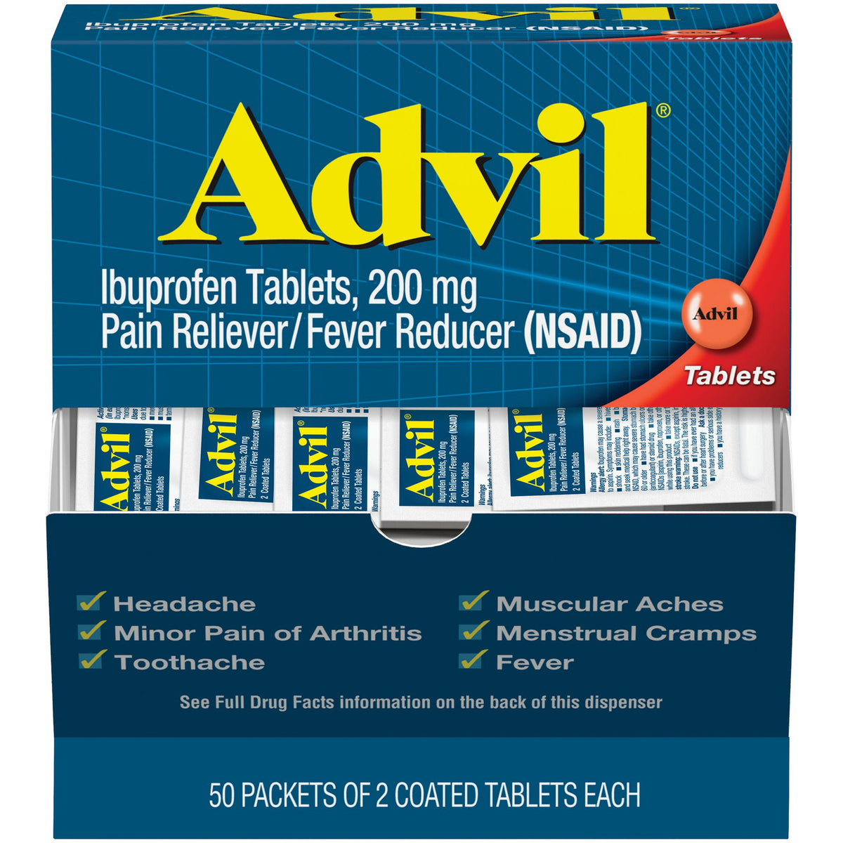 Advil Ibuprofen Pain Reliever Tablets, 200 mg, Pain Relief & Fever Reducer - 30573015489 - LL Medico