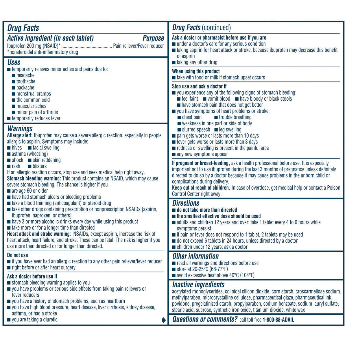 Advil Ibuprofen Pain Reliever Tablets, 200 mg, Pain Relief & Fever Reducer - 30573015489 - LL Medico