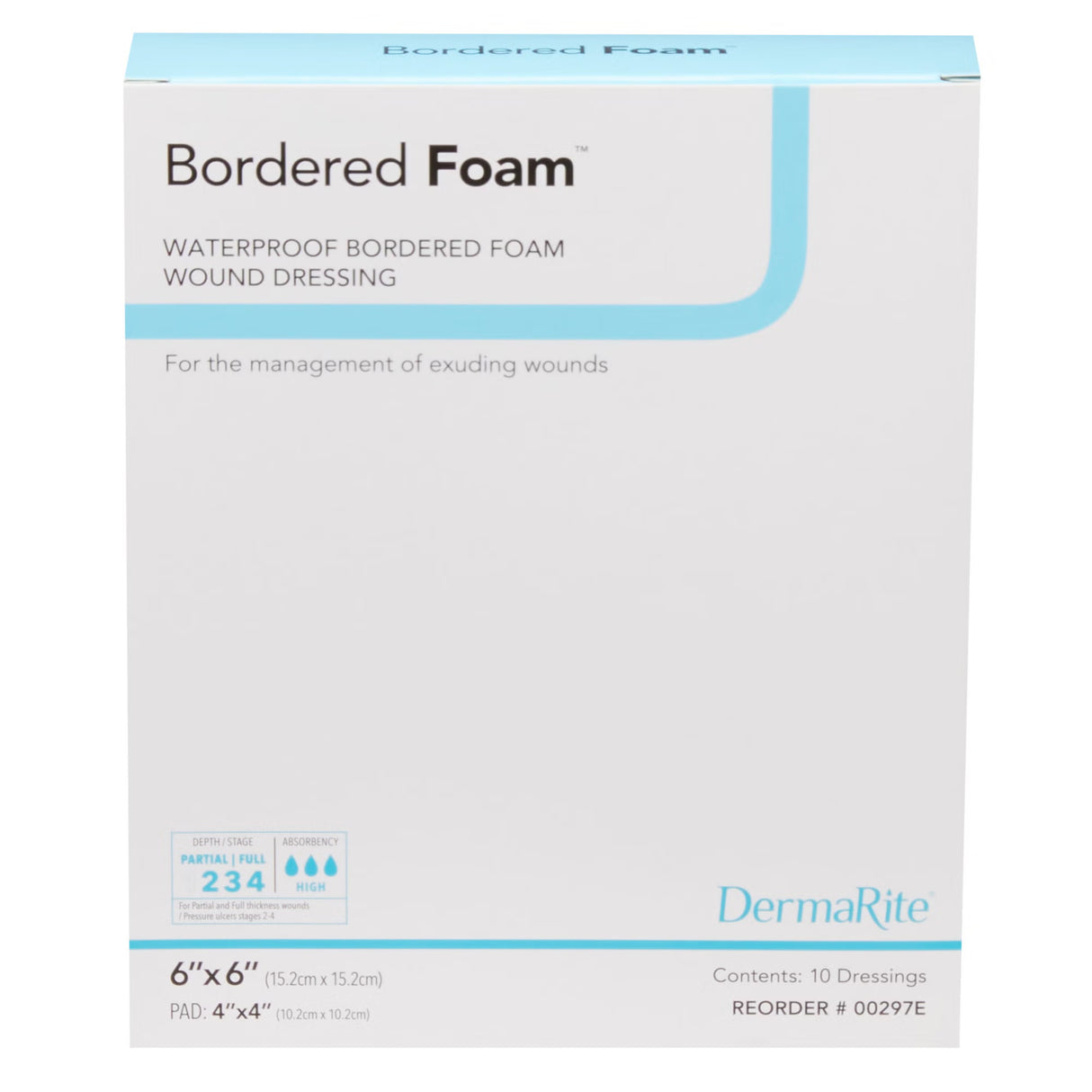 Dermarite BorderedFoam Dressing, Bordered Waterproof Square Sterile — 6" x 6"
