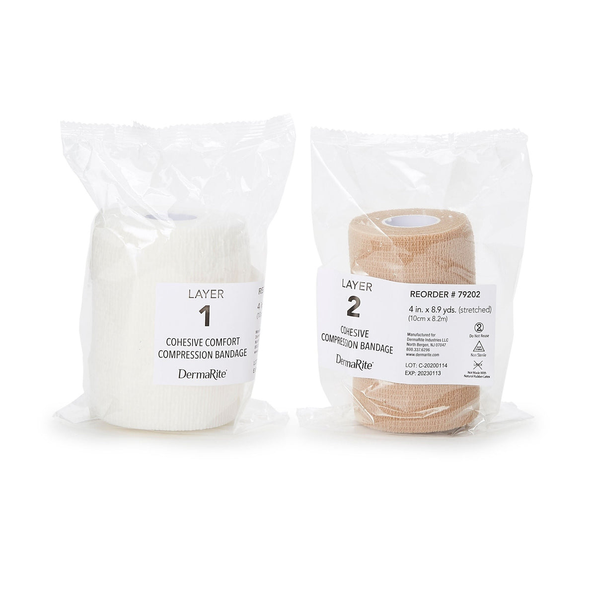 FlexPress2 2-Layer Compression Bandage System, Self-Adherent, Tan / White, Foam / Fabric, NonSterile - 79202-Single - LL Medico