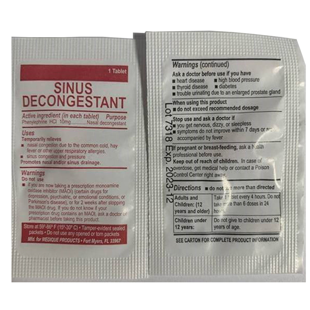 Medi-First Sinus Relief, Phenylephrine HCl 10 mg, Tablet - 80913 - LL Medico