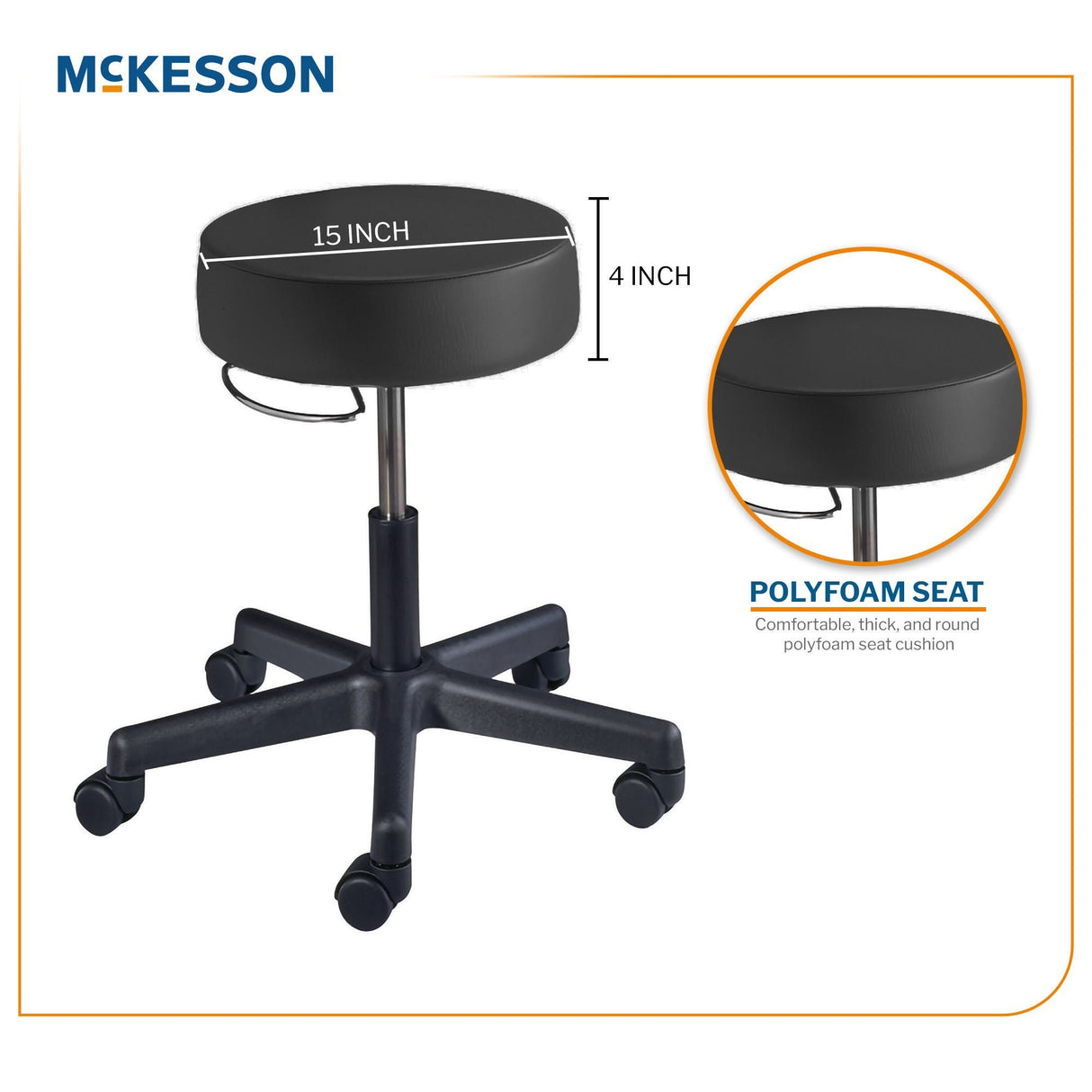 Exam Stool McKesson Without Backrest Pneumatic Height Adjustment 5 Casters Black