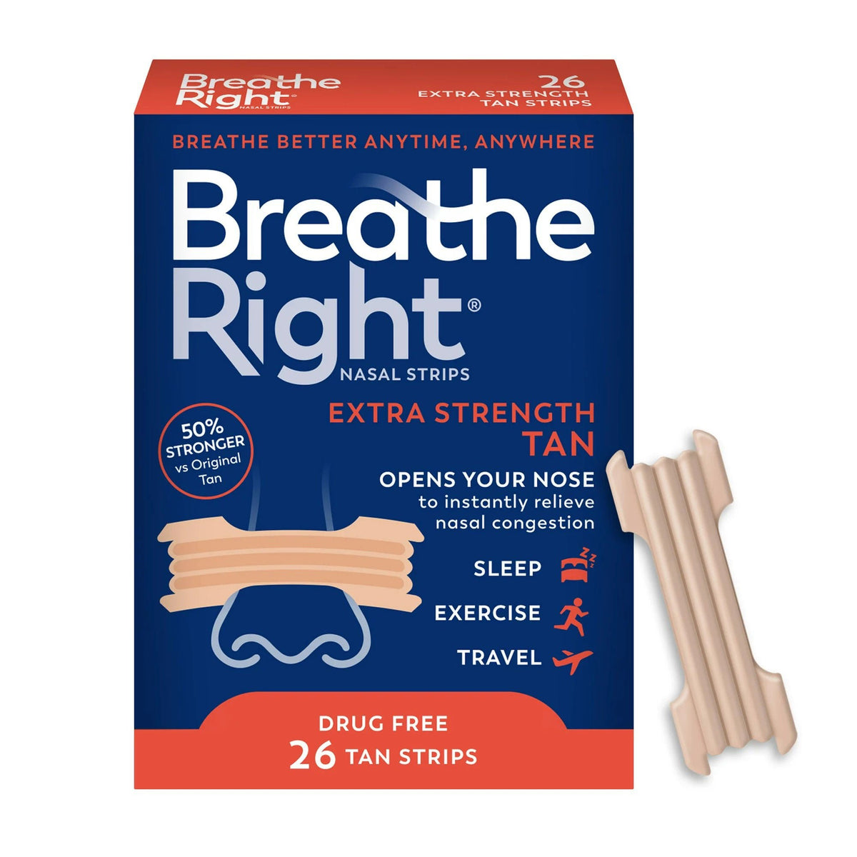Breathe Right Nasal Strips, Extra Strength, Relieves Nasal Congestion - 81007180002 - LL Medico