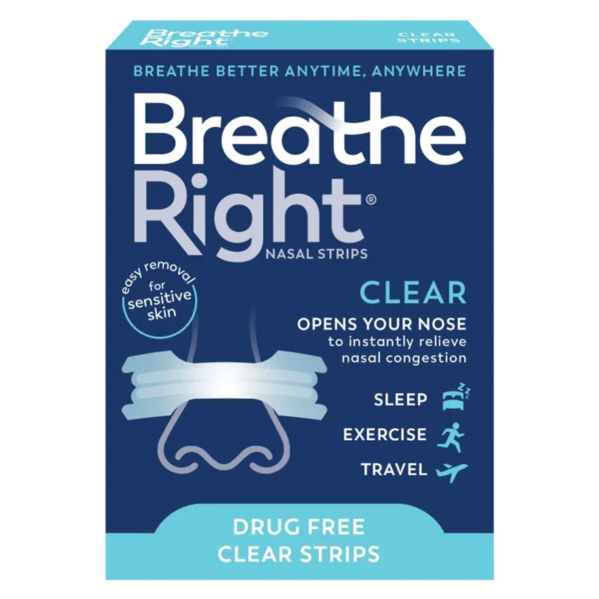 Breathe Right Nasal Strips, Clear, For Sensitive Skin, Large - 81007180005 - LL Medico