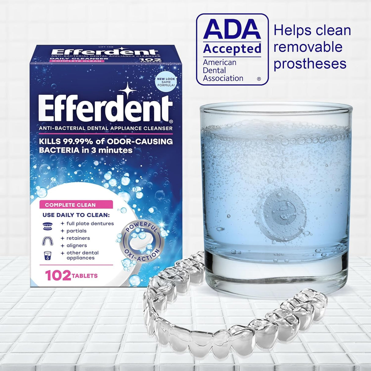 Efferdent Complete Clean Anti-Bacterial Dental Appliance Cleanser Tablets, Box of 44