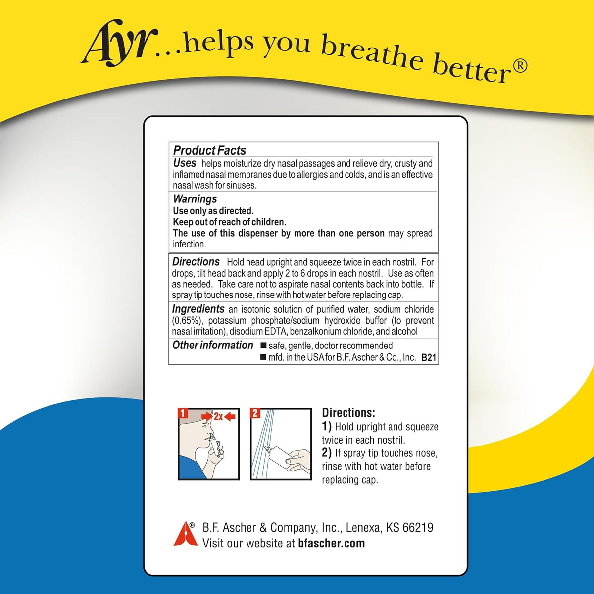 Ayr Saline Nasal Mist, 0.65%, 1.69 oz - 00225038080 - LL Medico