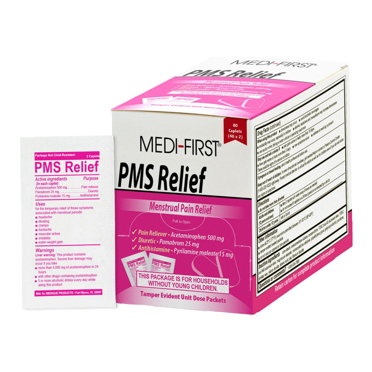 Medi-First PMS Relief Caplets, Acetaminophen 500 mg / Pamabrom 25 mg / Pyrilamine Maleate 15 mg - 82380 - LL Medico
