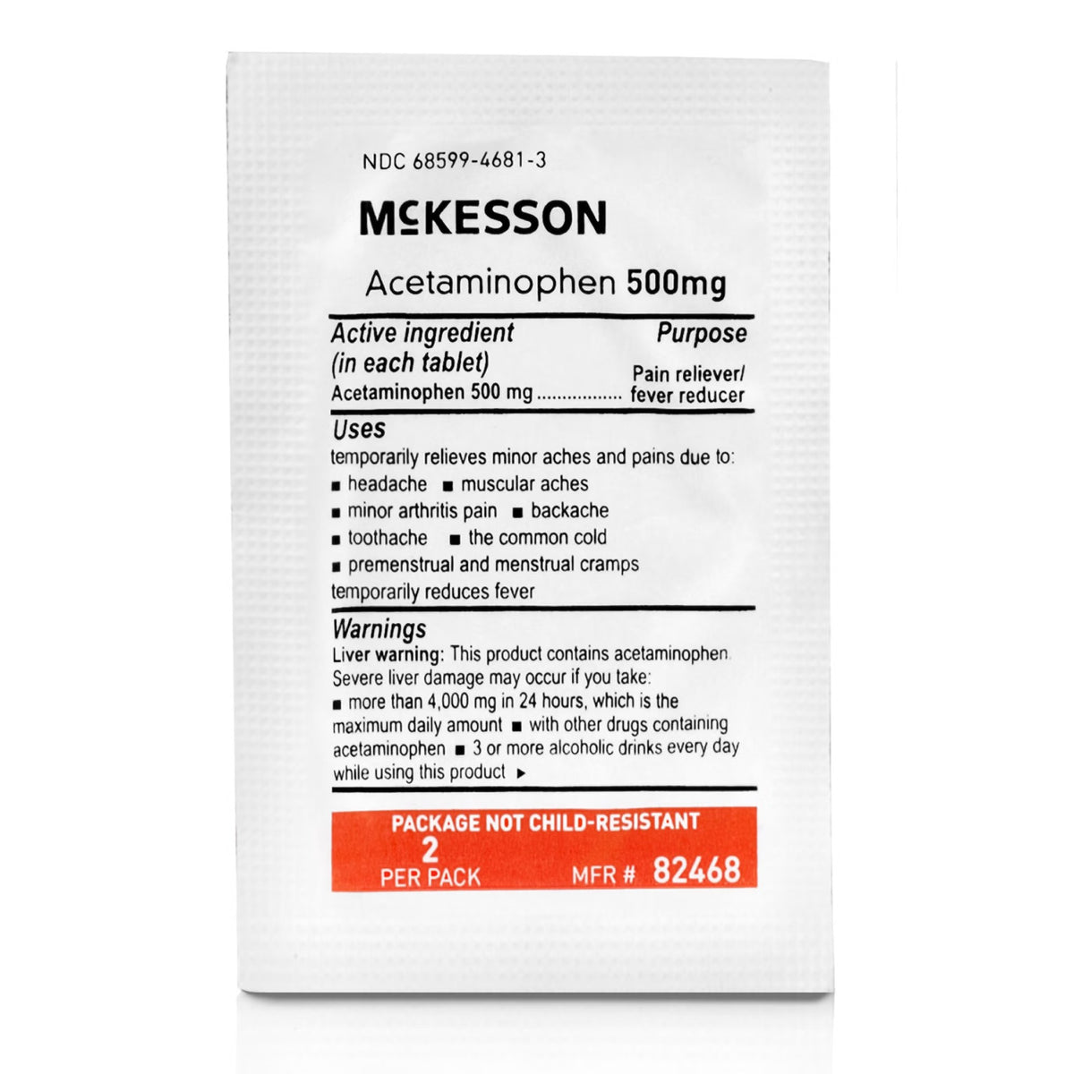 McKesson Acetaminophen Pain Relief, 500 mg, Unit Dose Tablet - 82468 - LL Medico