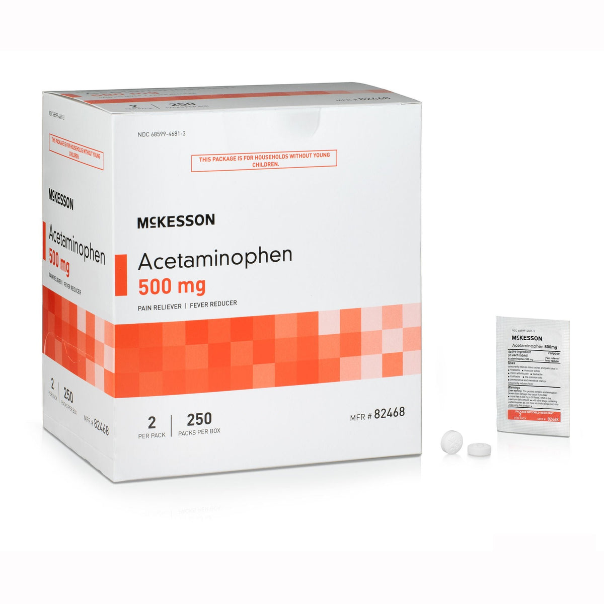 McKesson Acetaminophen Pain Relief, 500 mg, Unit Dose Tablet - 82468 - LL Medico
